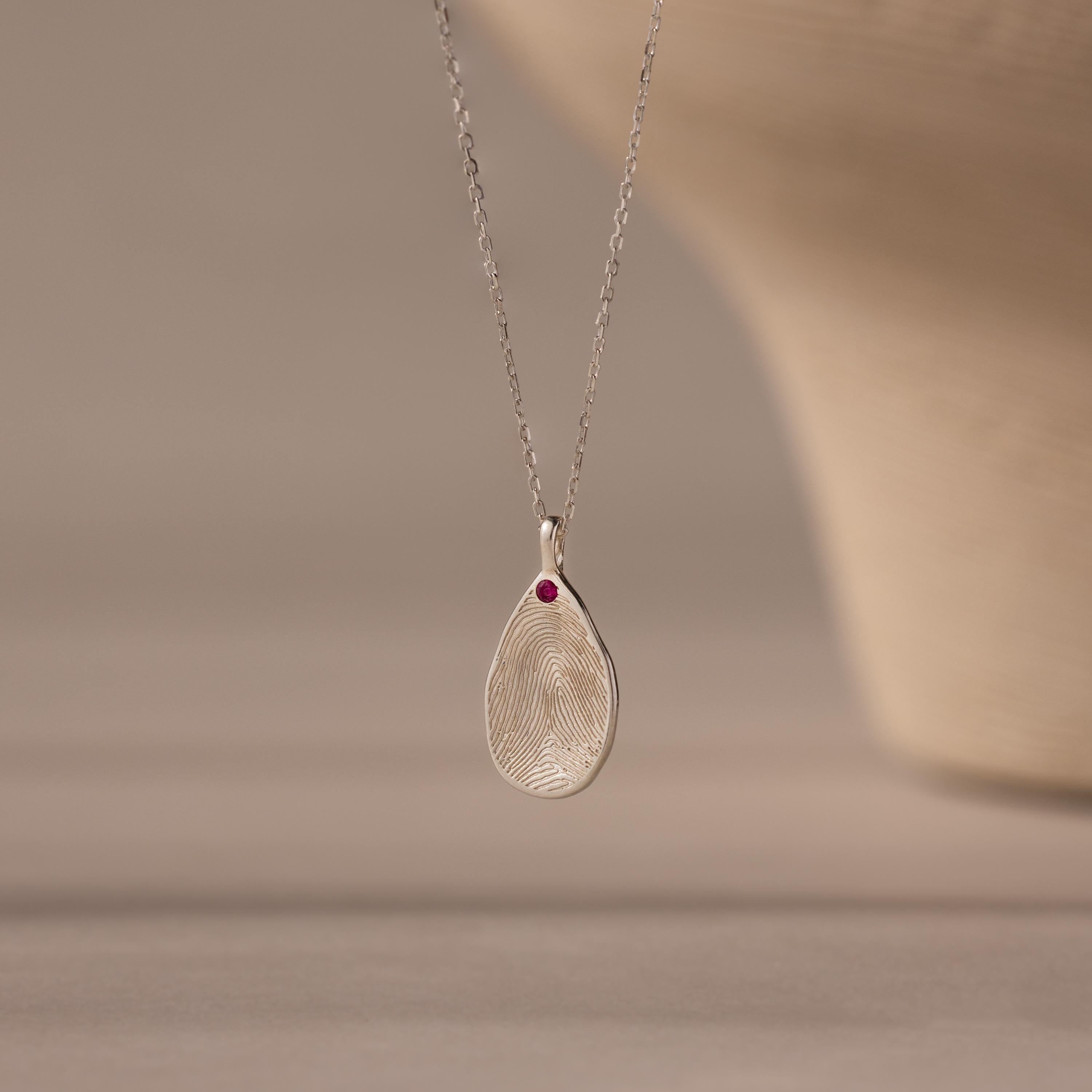 Fingerprint Birthstone Teardrop Necklace