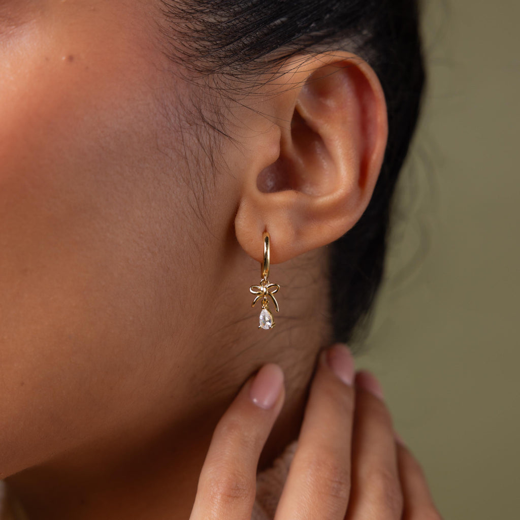 Teardrop Ribbon Charm Hoops