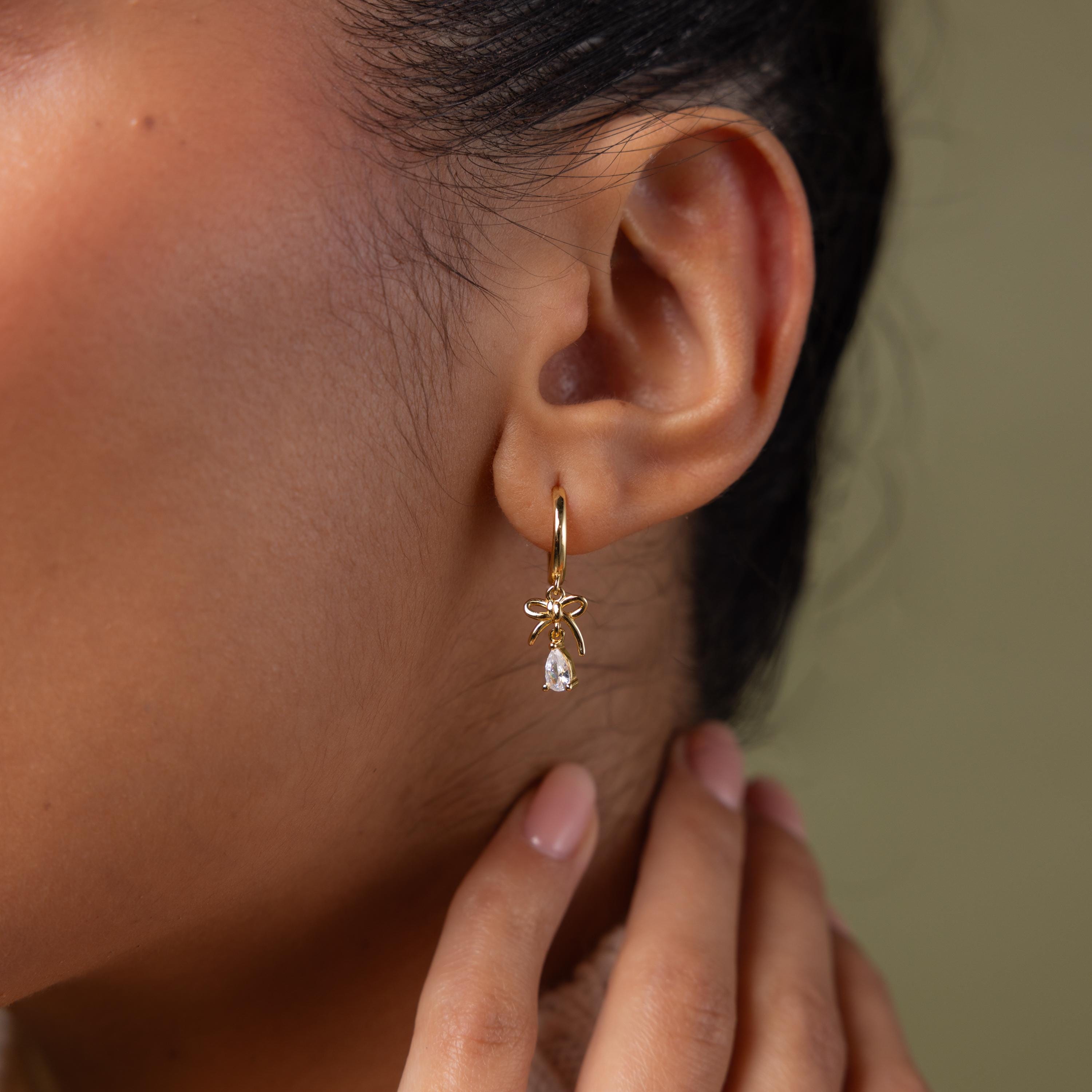 Teardrop Ribbon Charm Hoops
