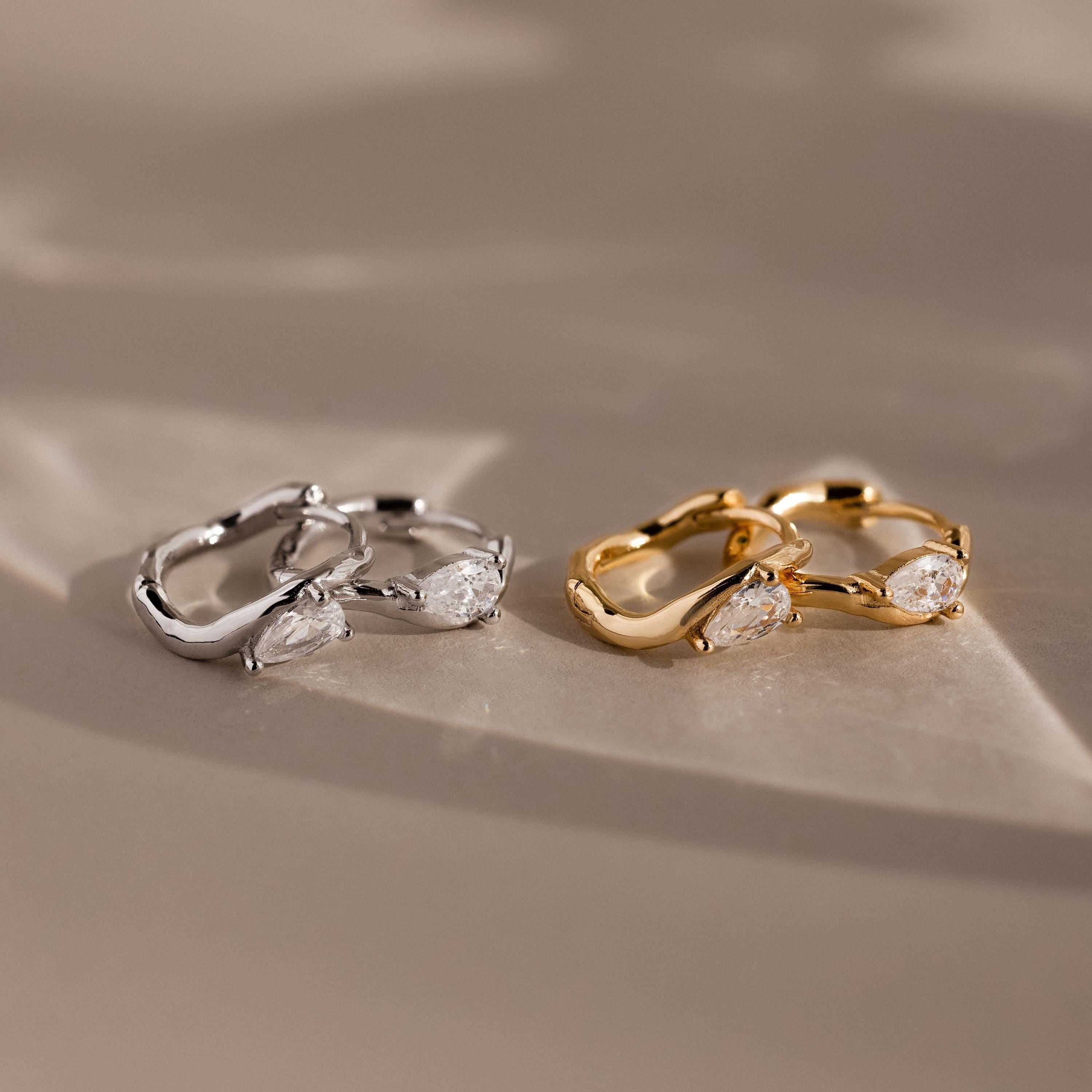 Organic Diamond Teardrop Hoops
