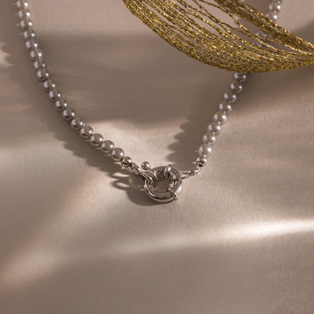 Grey Pearl Charm Necklace