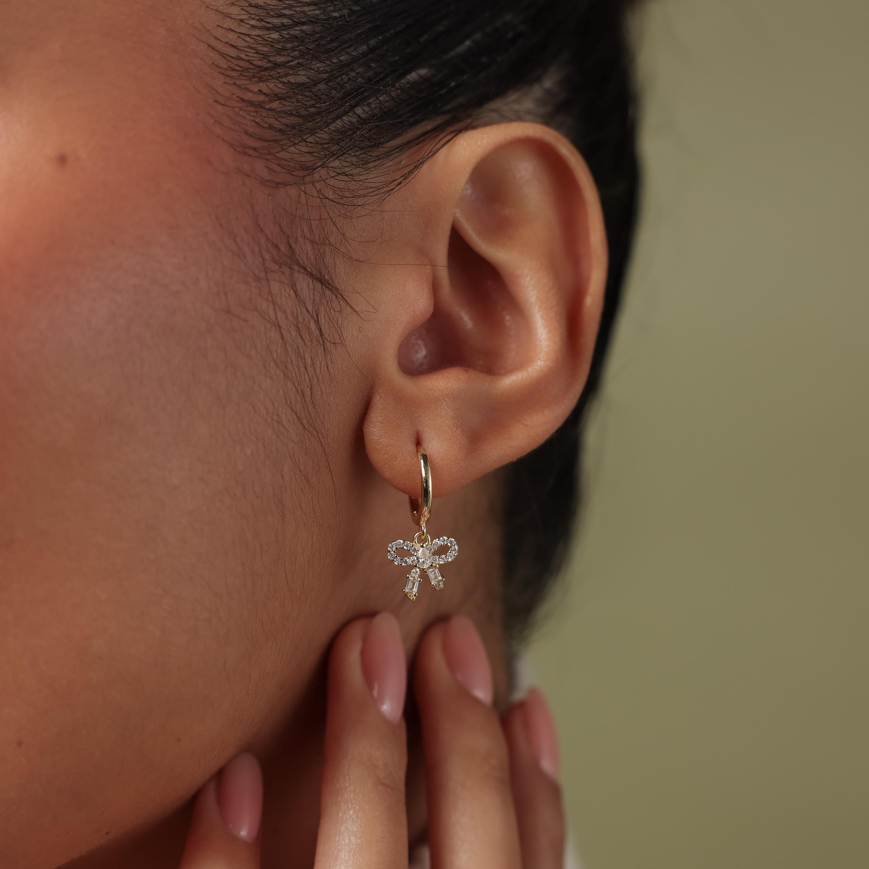 Pave Bow Charm Hoops