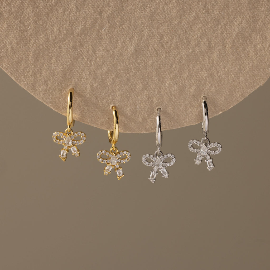 Pave Bow Charm Hoops