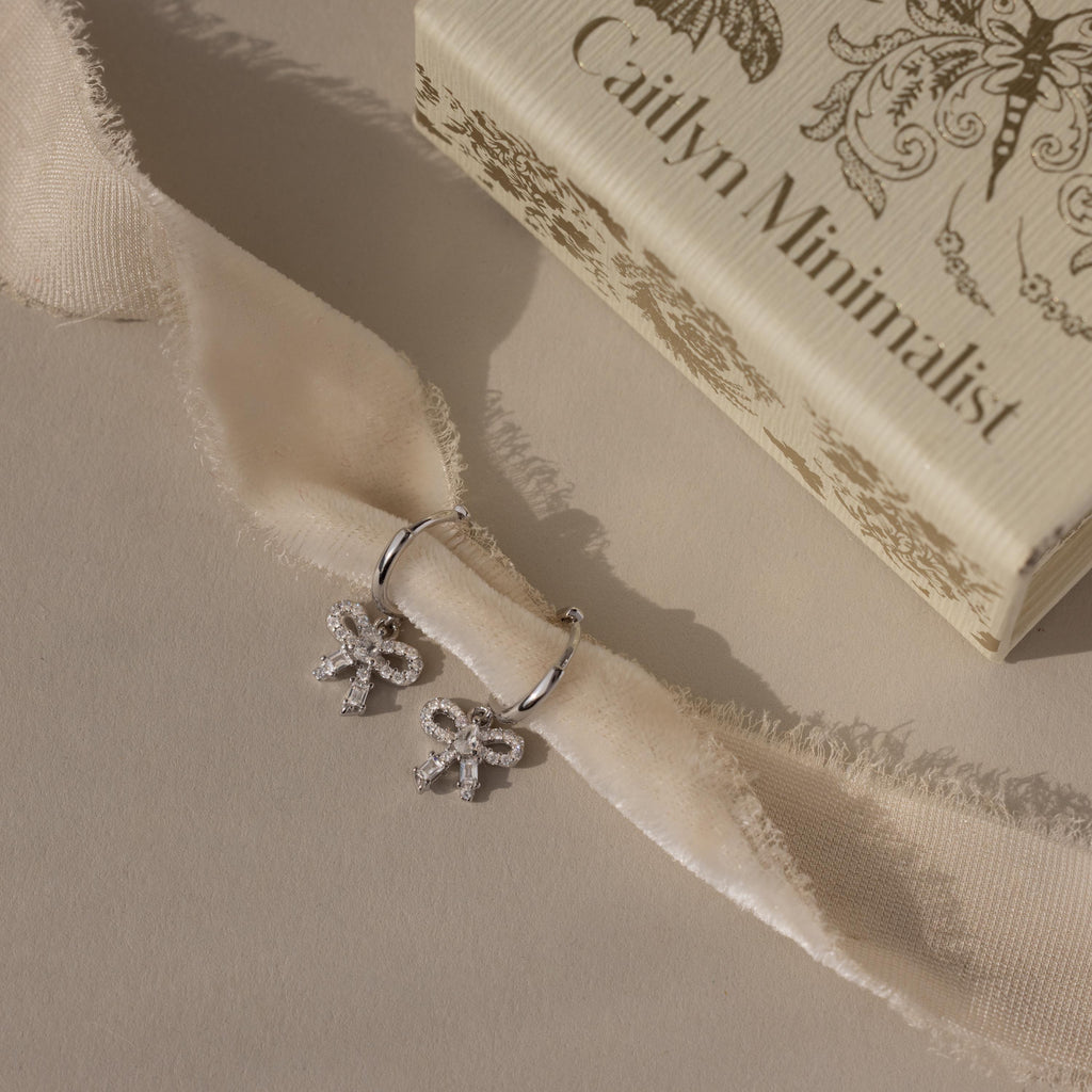 Pave Bow Charm Hoops