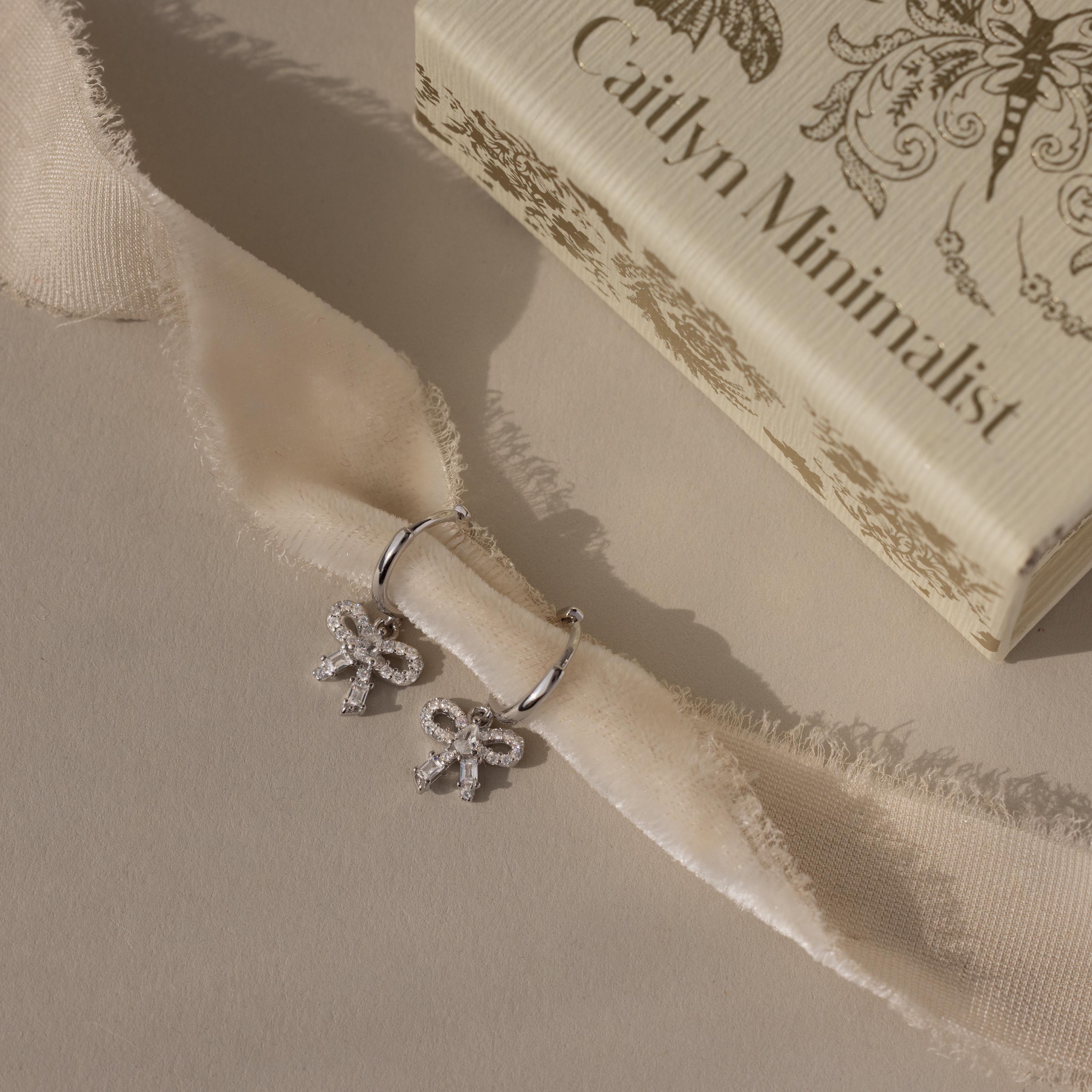 Pave Bow Charm Hoops