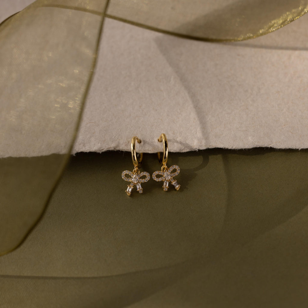 Pave Bow Charm Hoops
