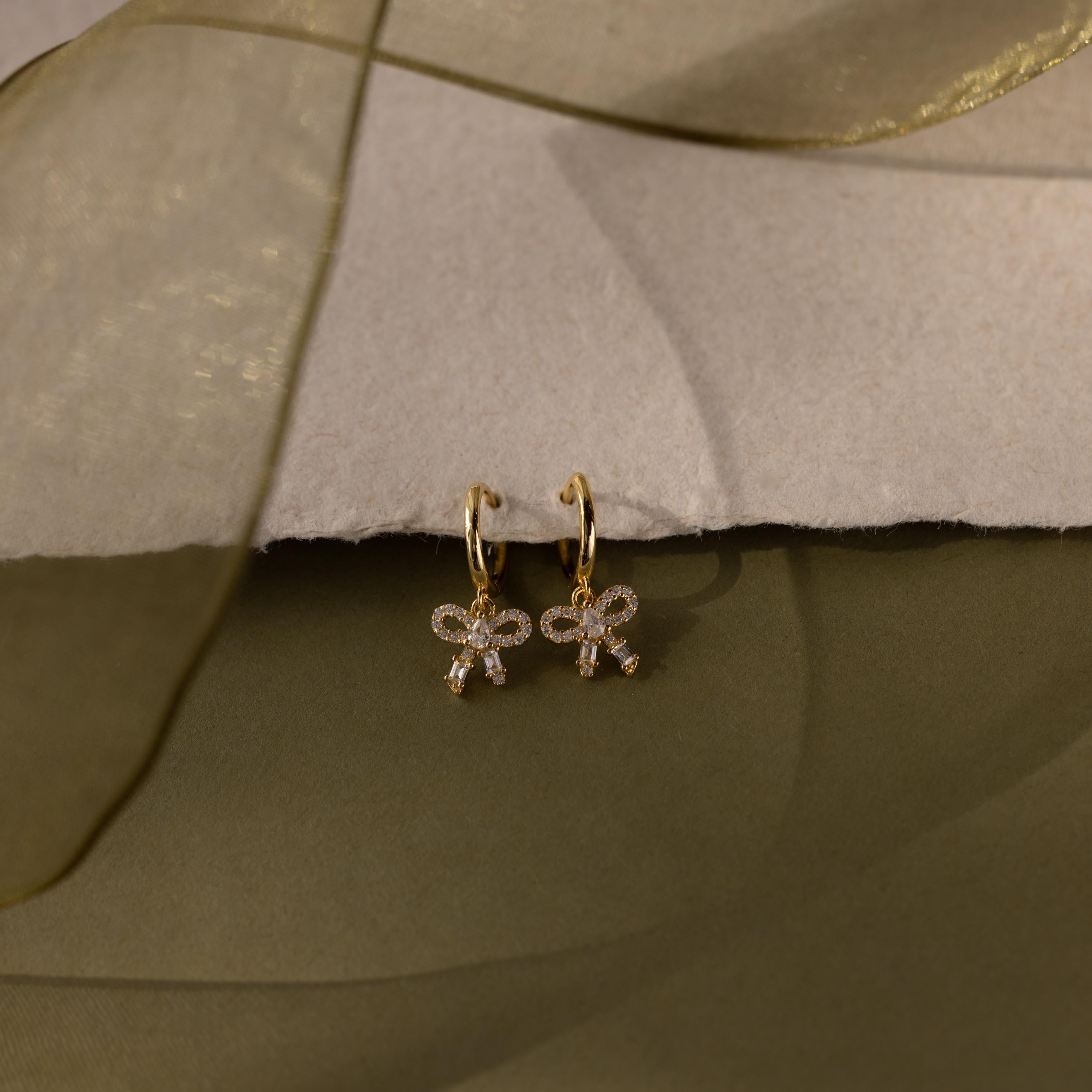 Pave Bow Charm Hoops