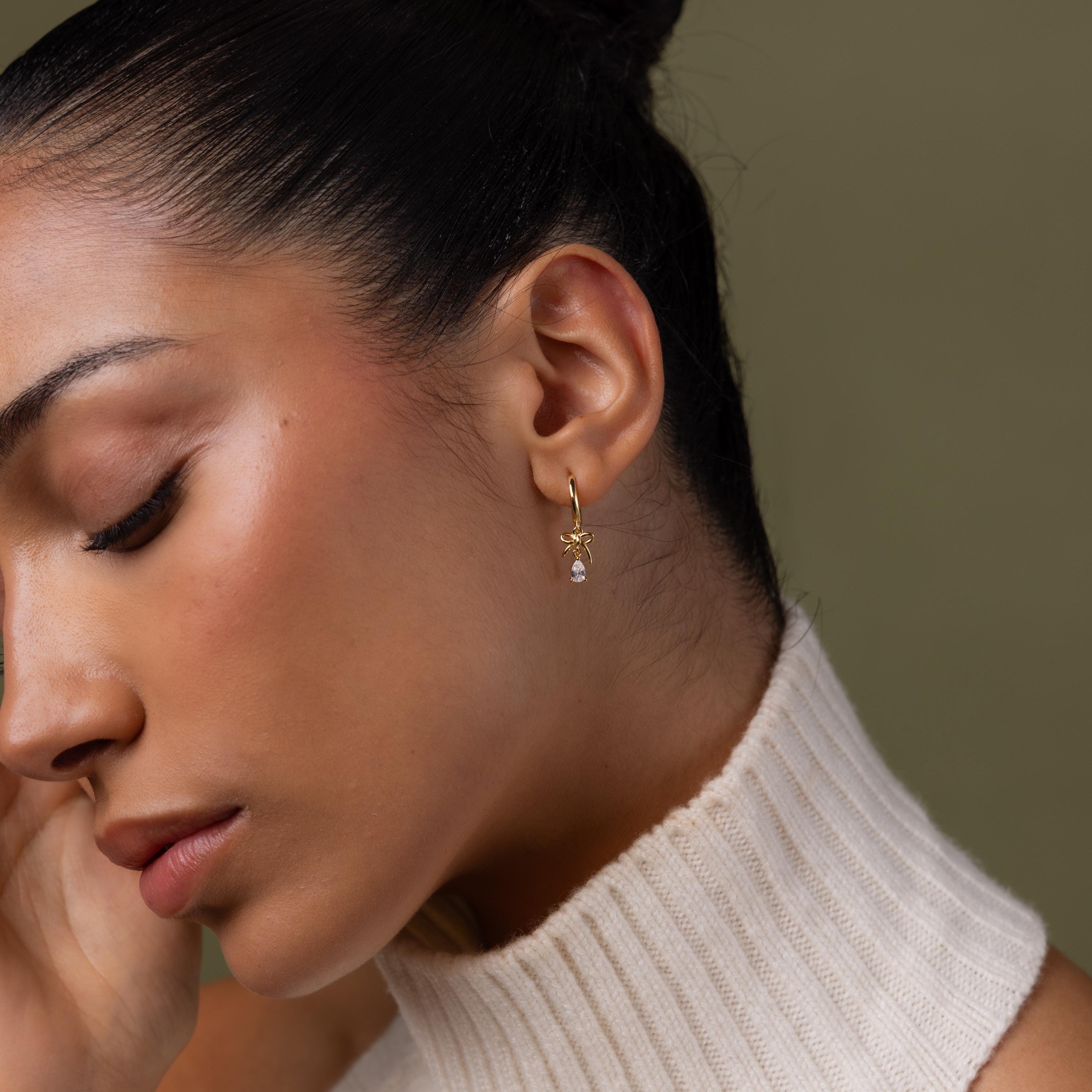 Teardrop Ribbon Charm Hoops