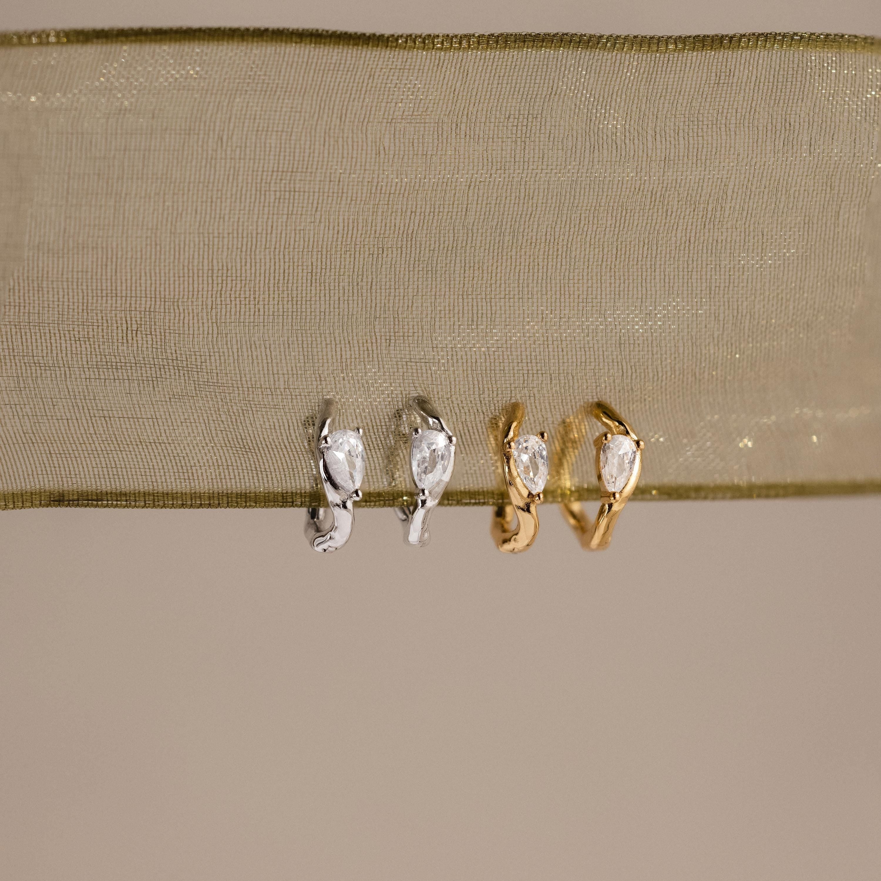 Organic Diamond Teardrop Hoops