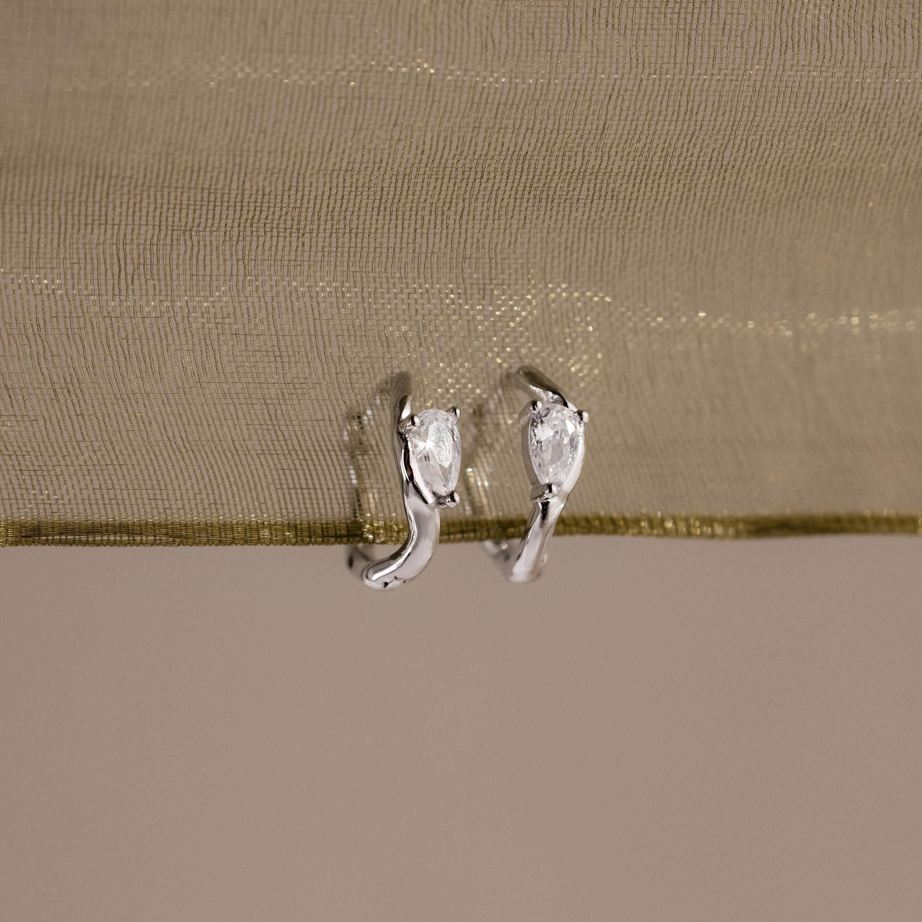 Organic Diamond Teardrop Hoops