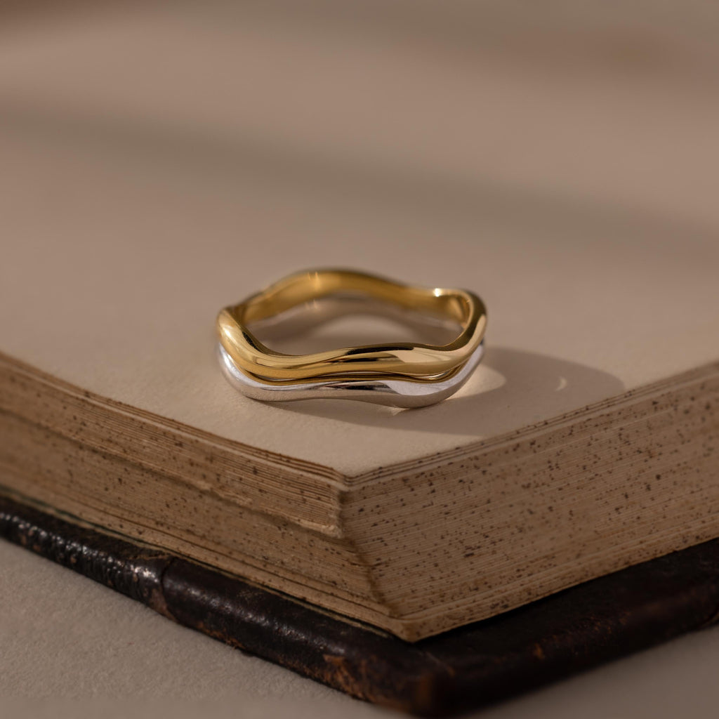 Mixed Metal Wave Ring Set