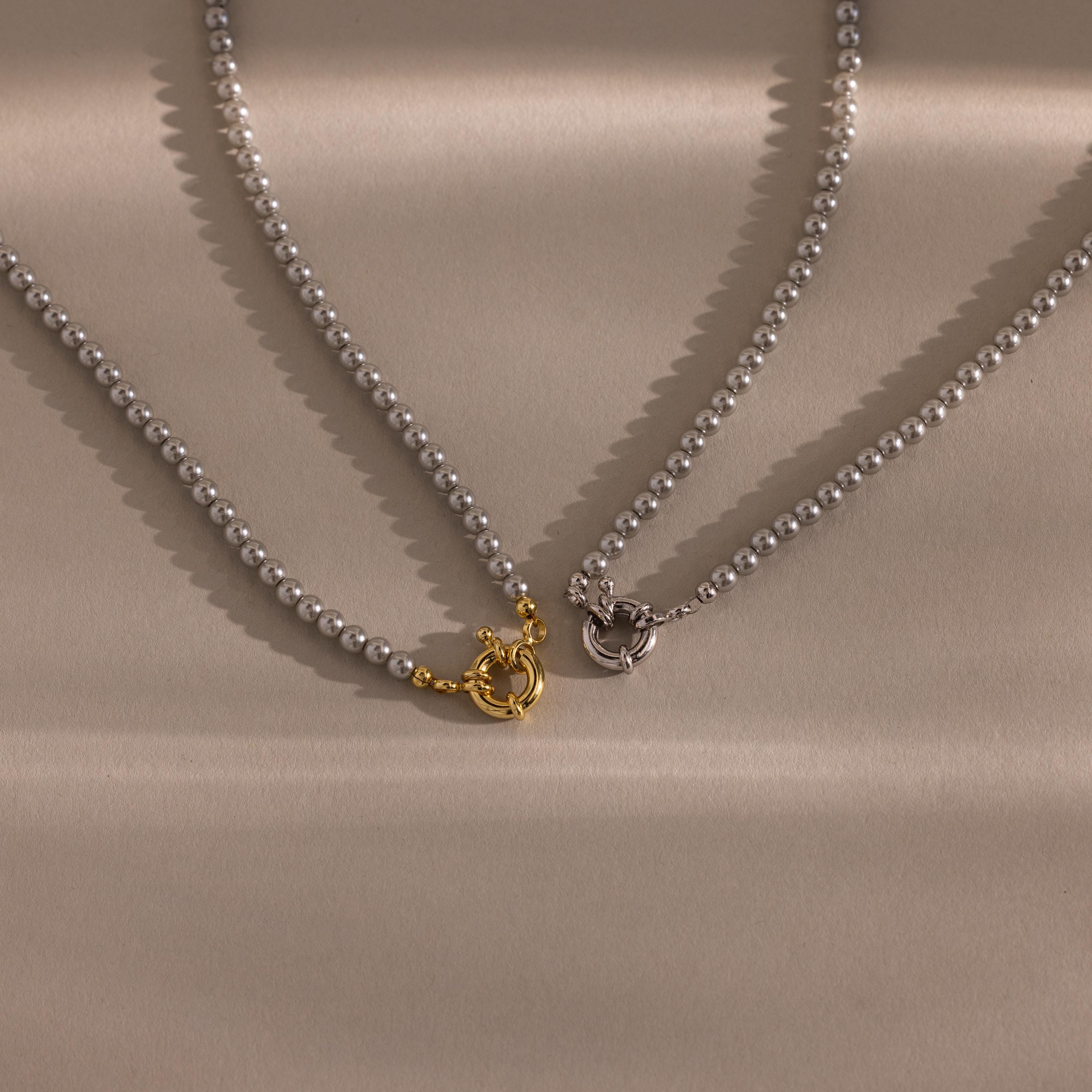 Grey Pearl Charm Necklace