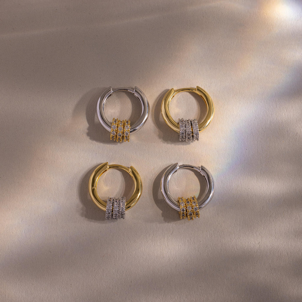 Mixed Metal Pave Hoops