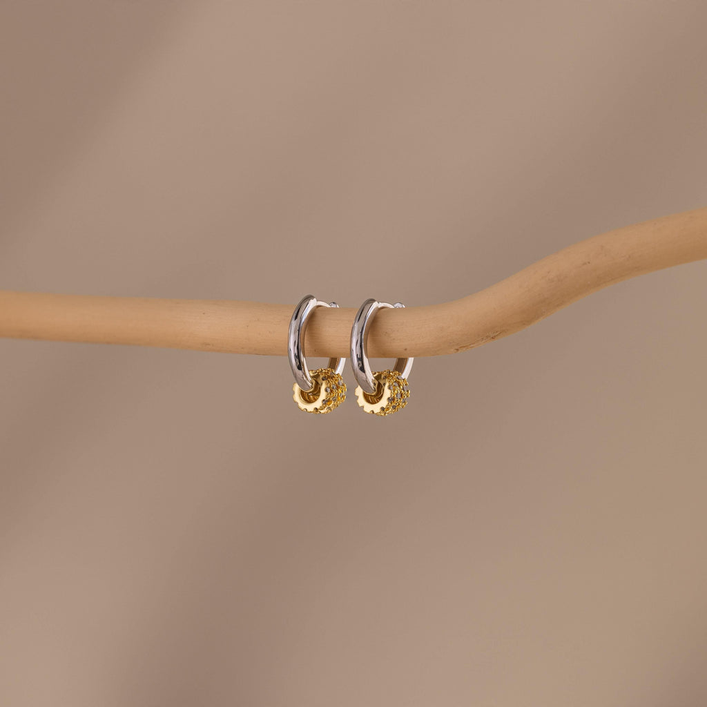 Mixed Metal Pave Hoops
