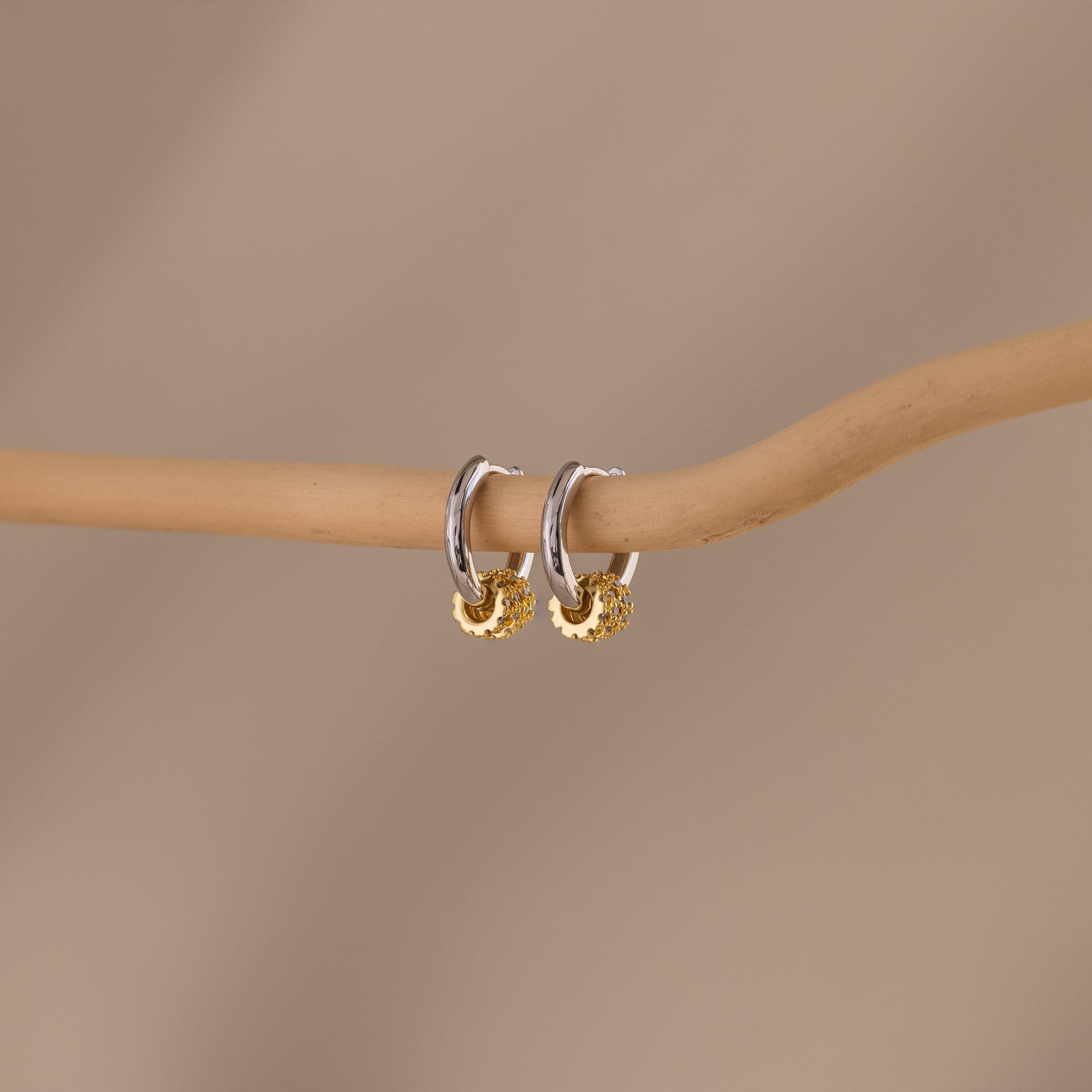 Mixed Metal Pave Hoops
