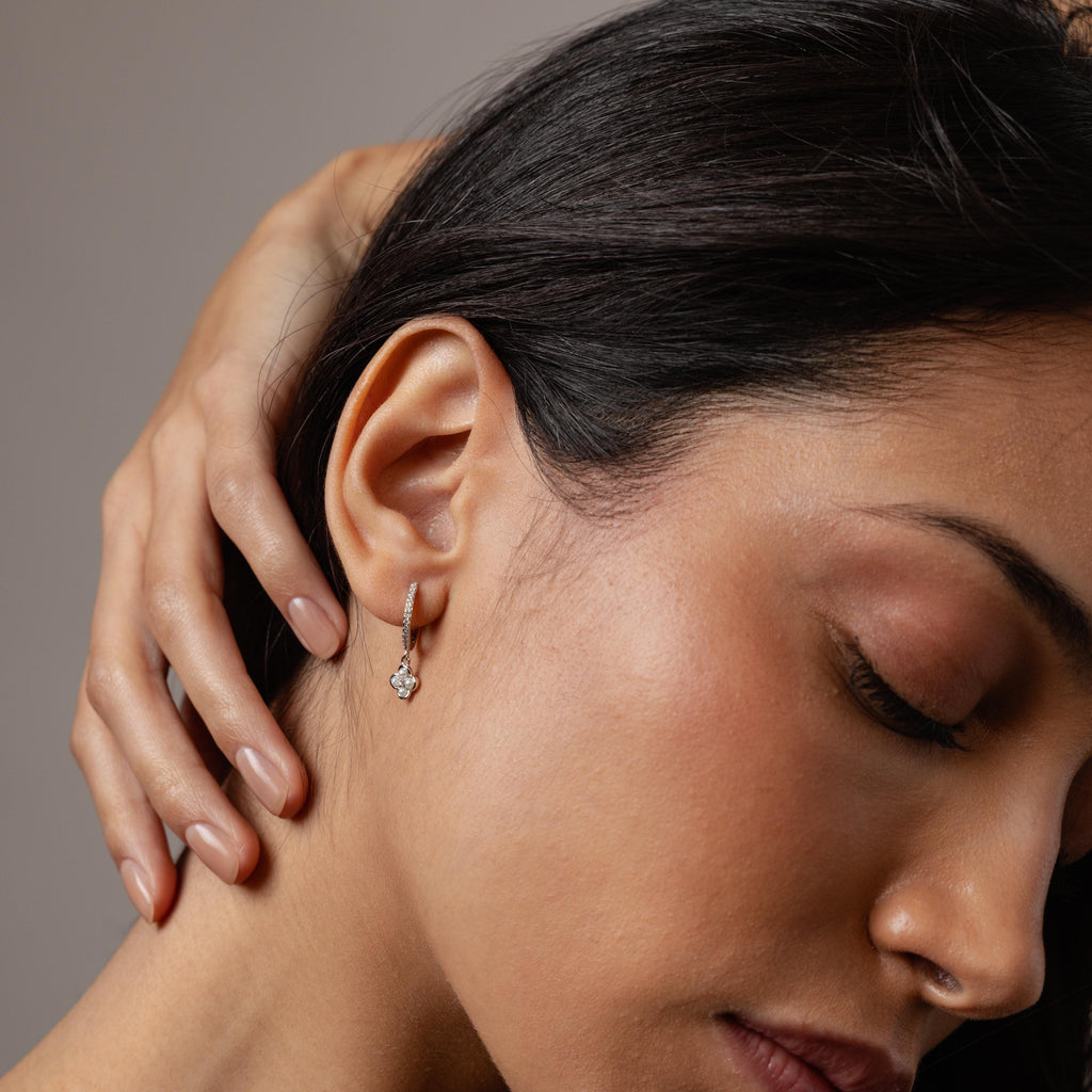 Pave Rounded Pearl Flower Hoops