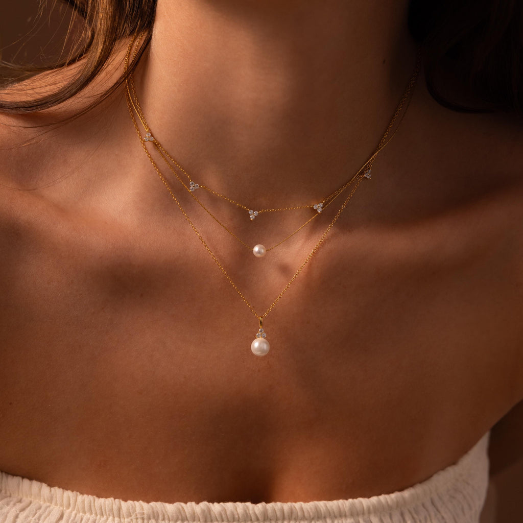 Diamond Halo Pearl Necklace