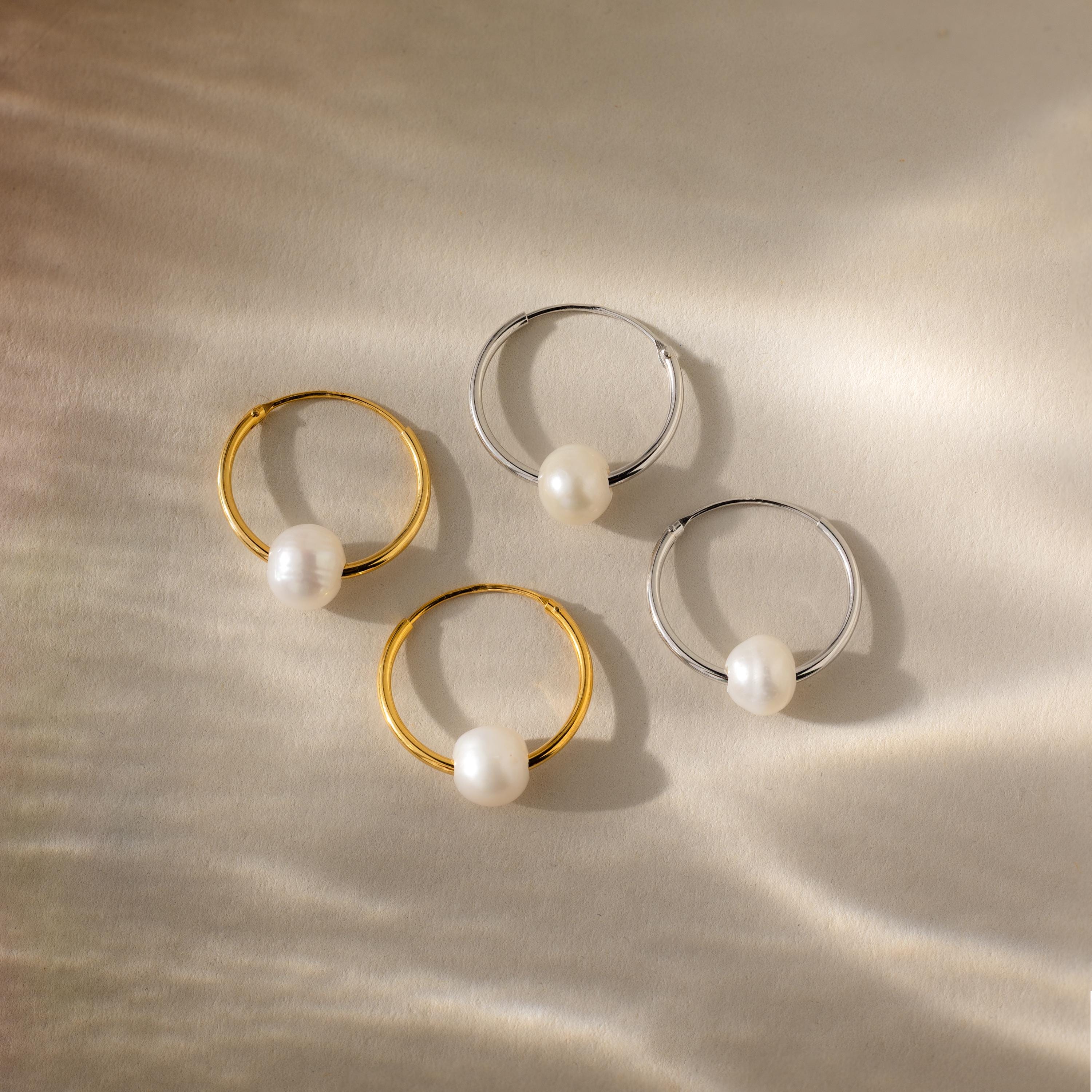 Round Pearl Hoops