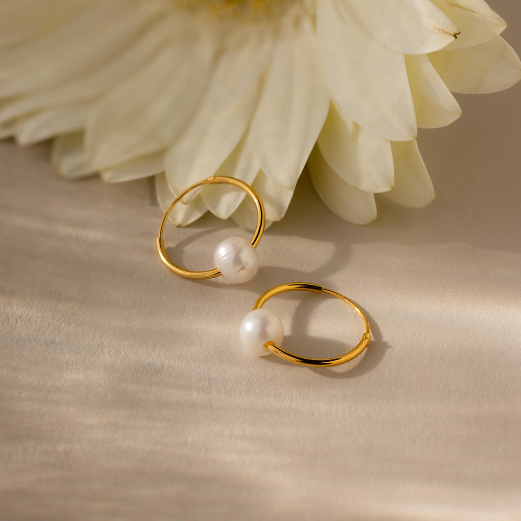 Round Pearl Hoops