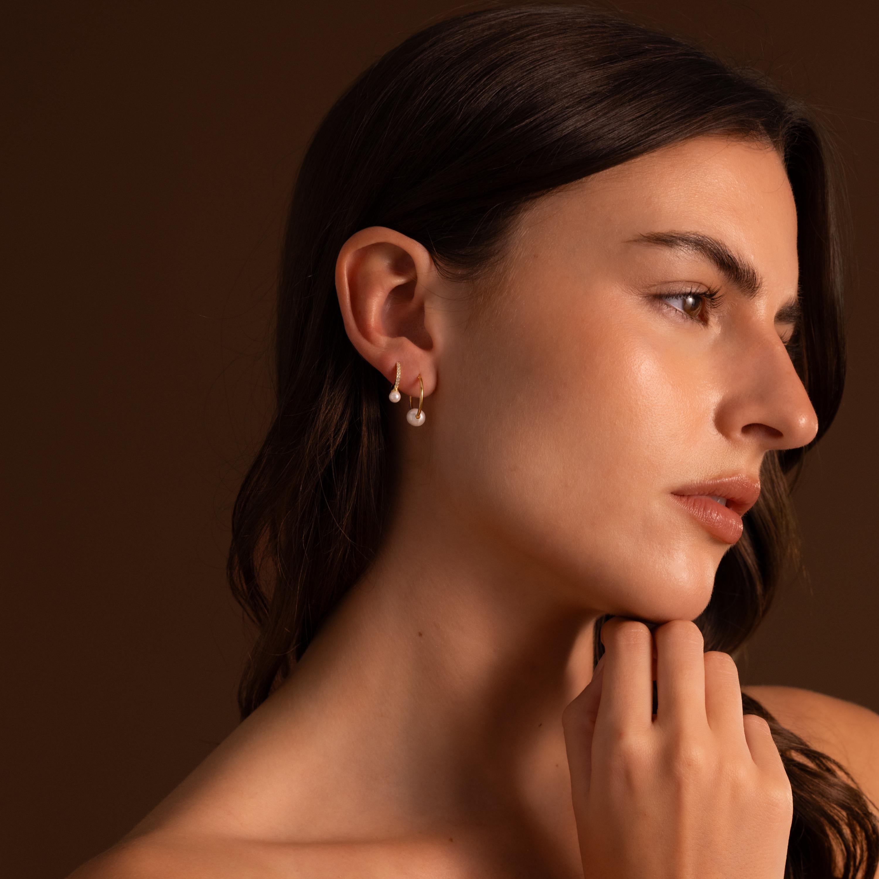 Round Pearl Hoops