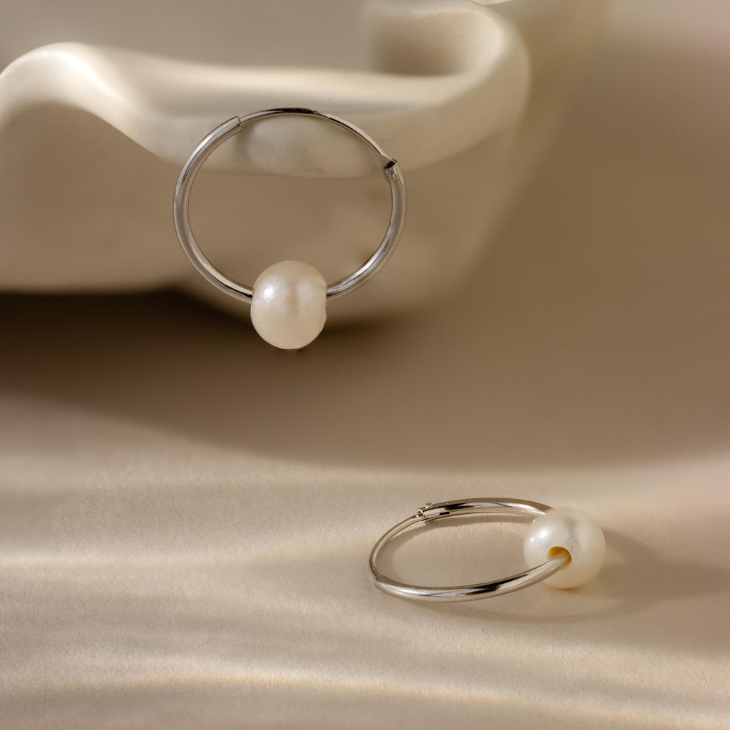 Round Pearl Hoops