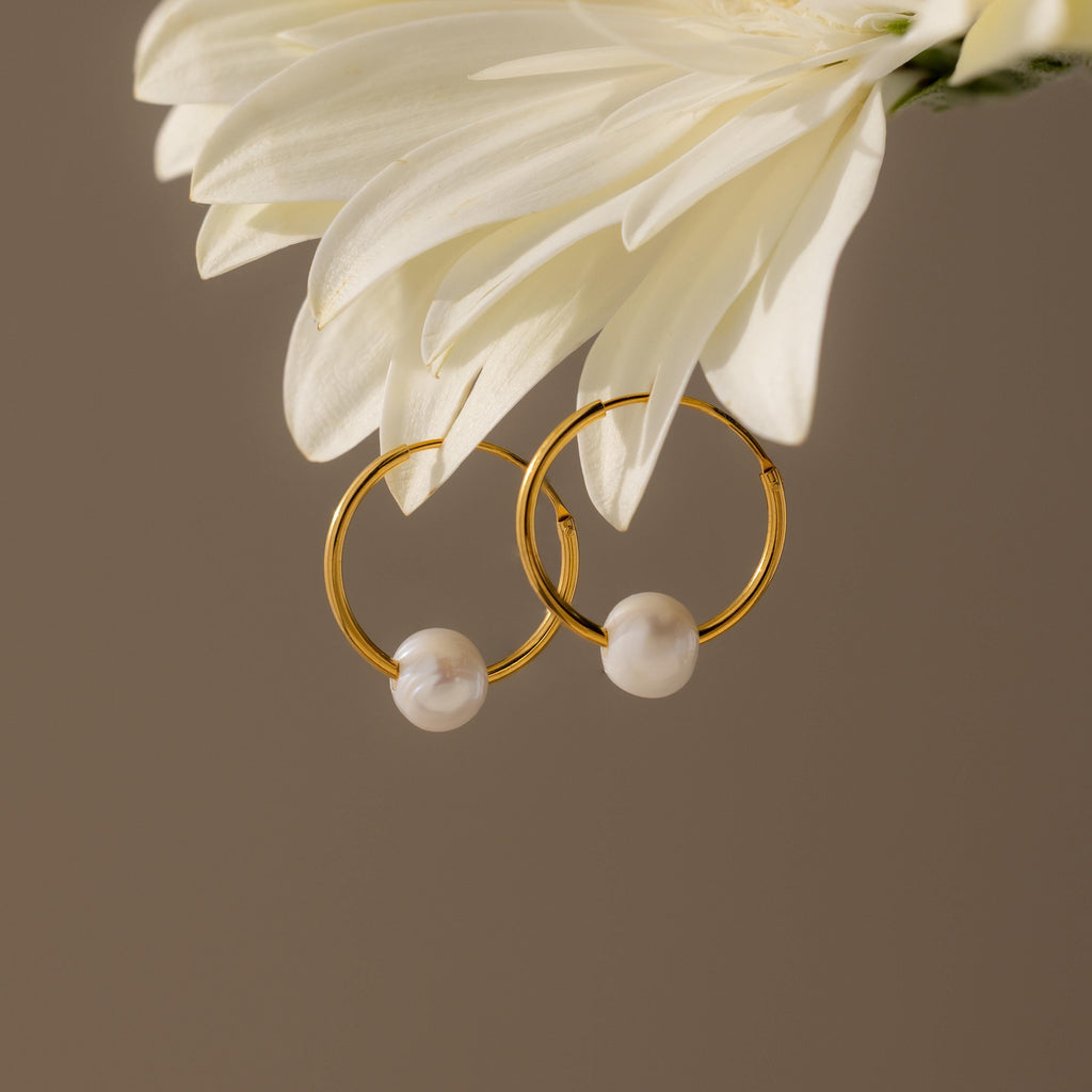 Round Pearl Hoops