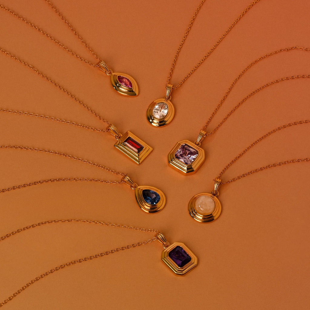 Ribbed Birthstone Pendant Necklace