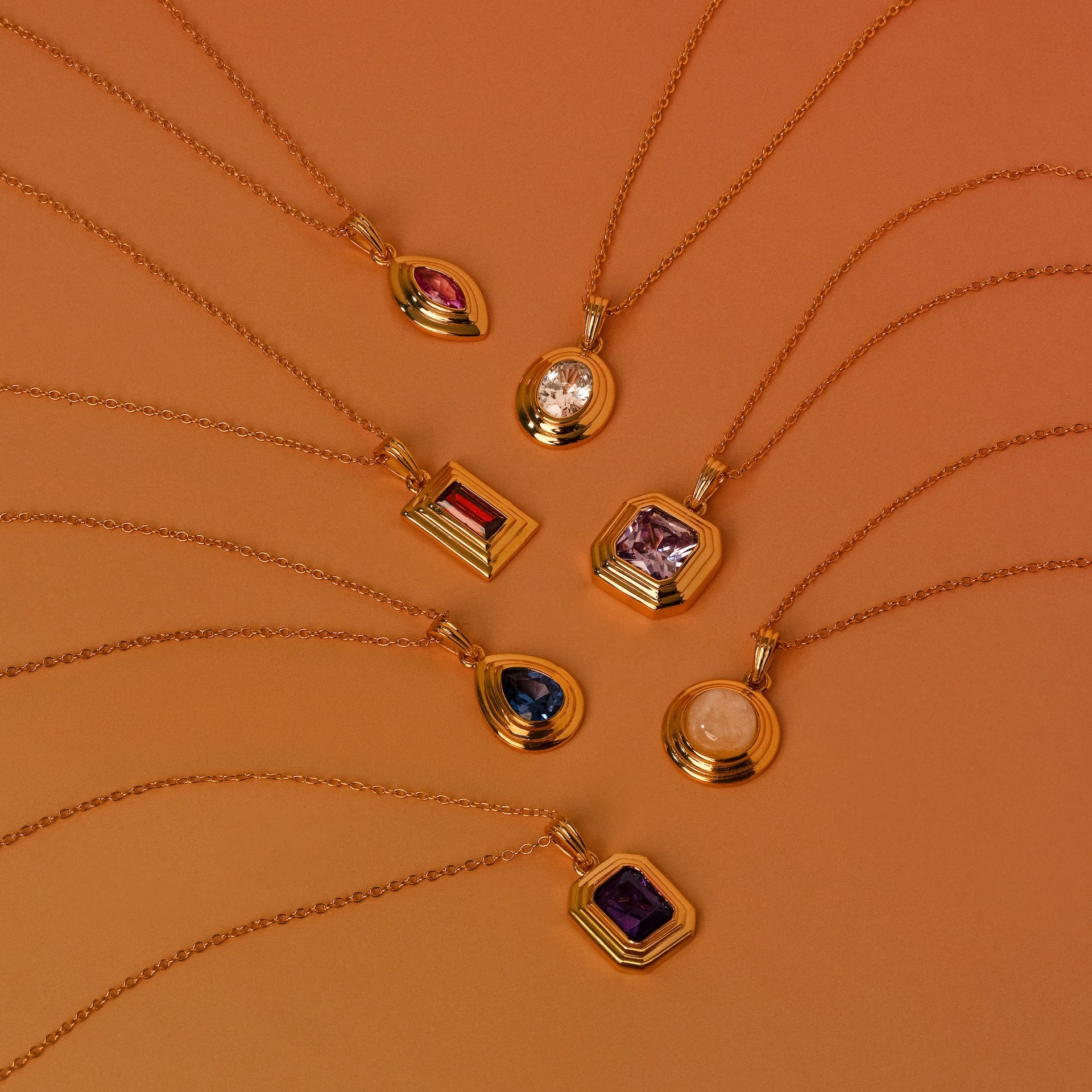 Ribbed Birthstone Pendant Necklace