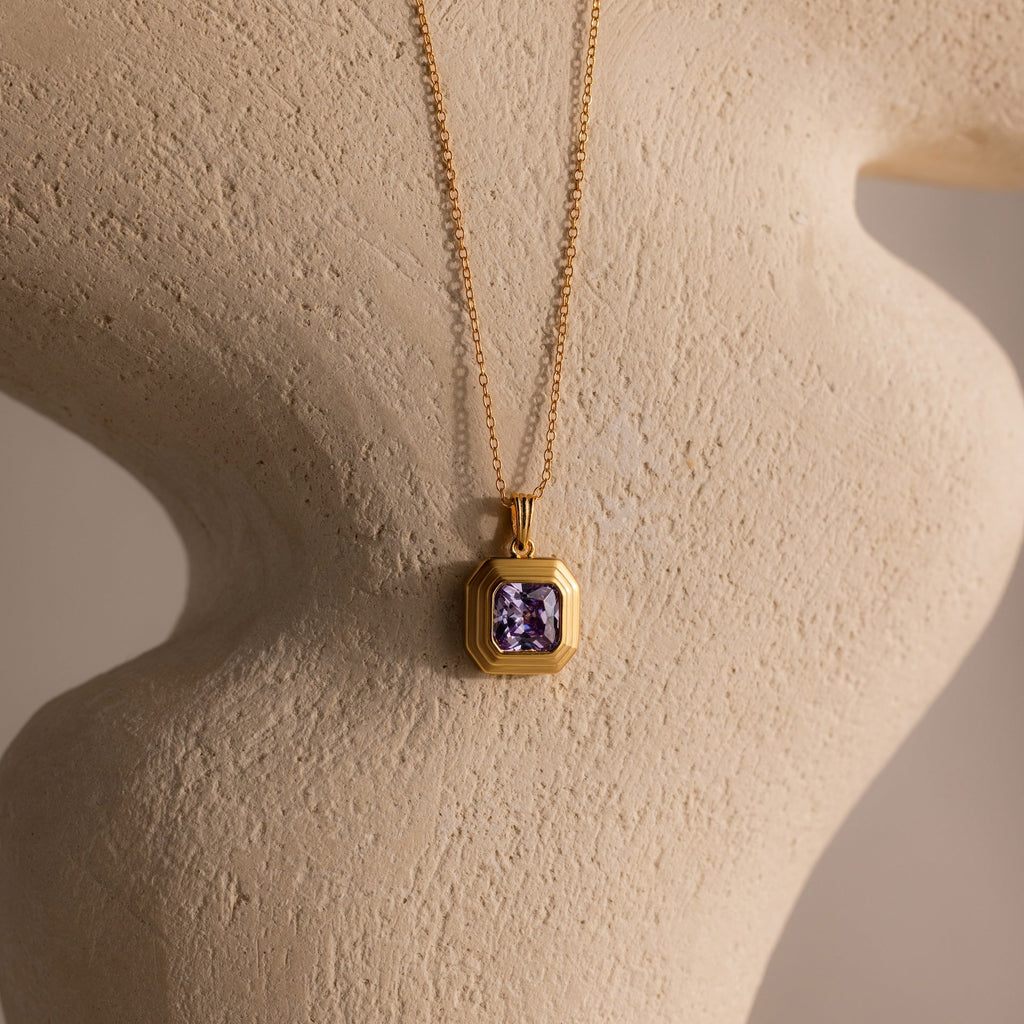 Ribbed Birthstone Pendant Necklace