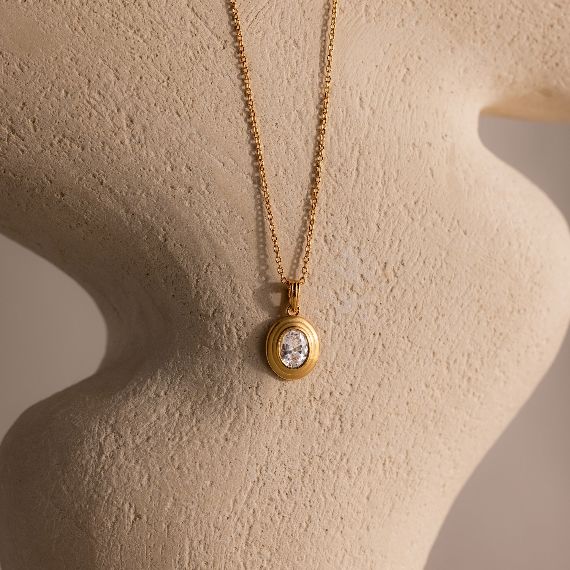 Ribbed Birthstone Pendant Necklace