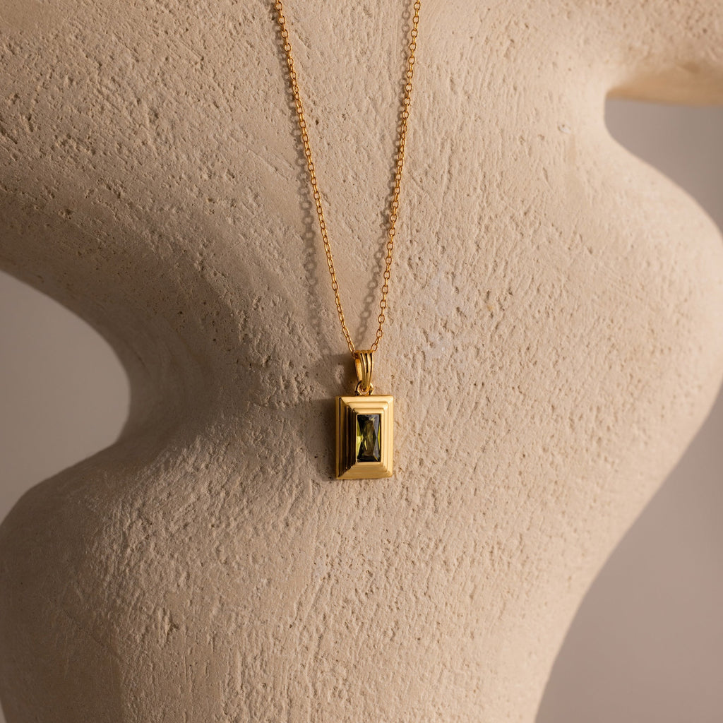 Ribbed Birthstone Pendant Necklace