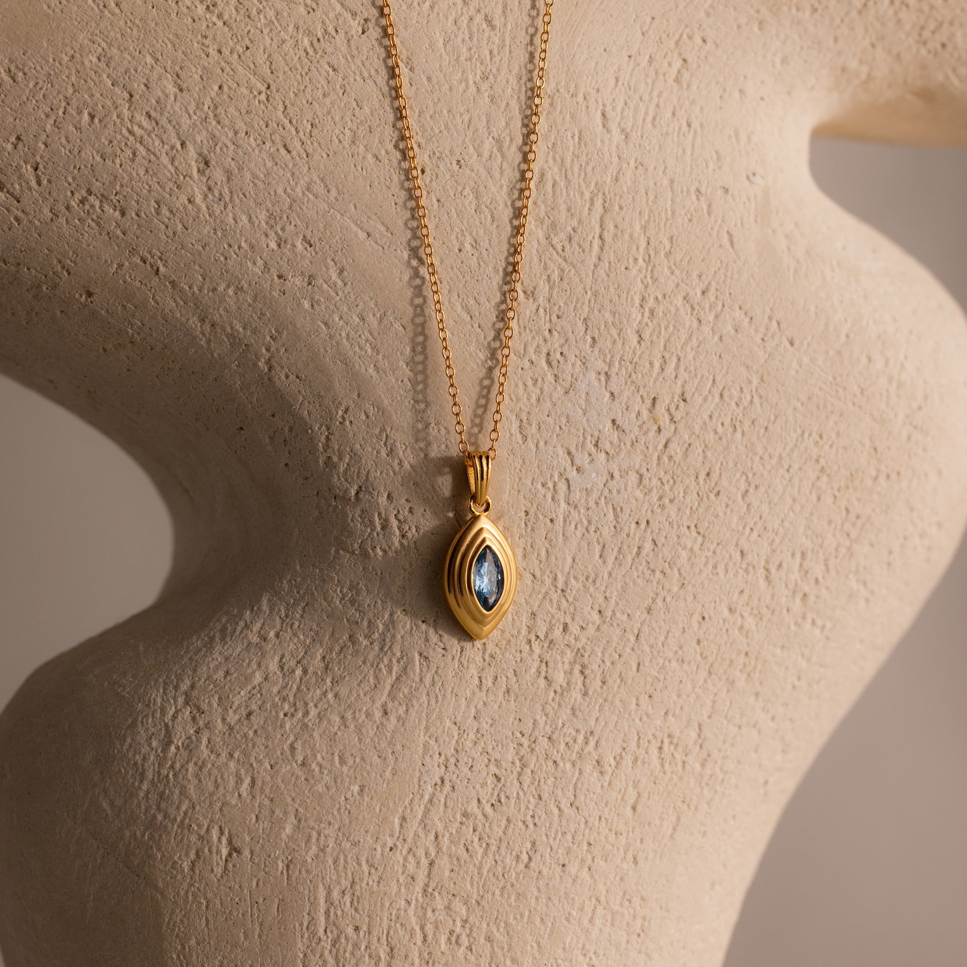 Ribbed Birthstone Pendant Necklace