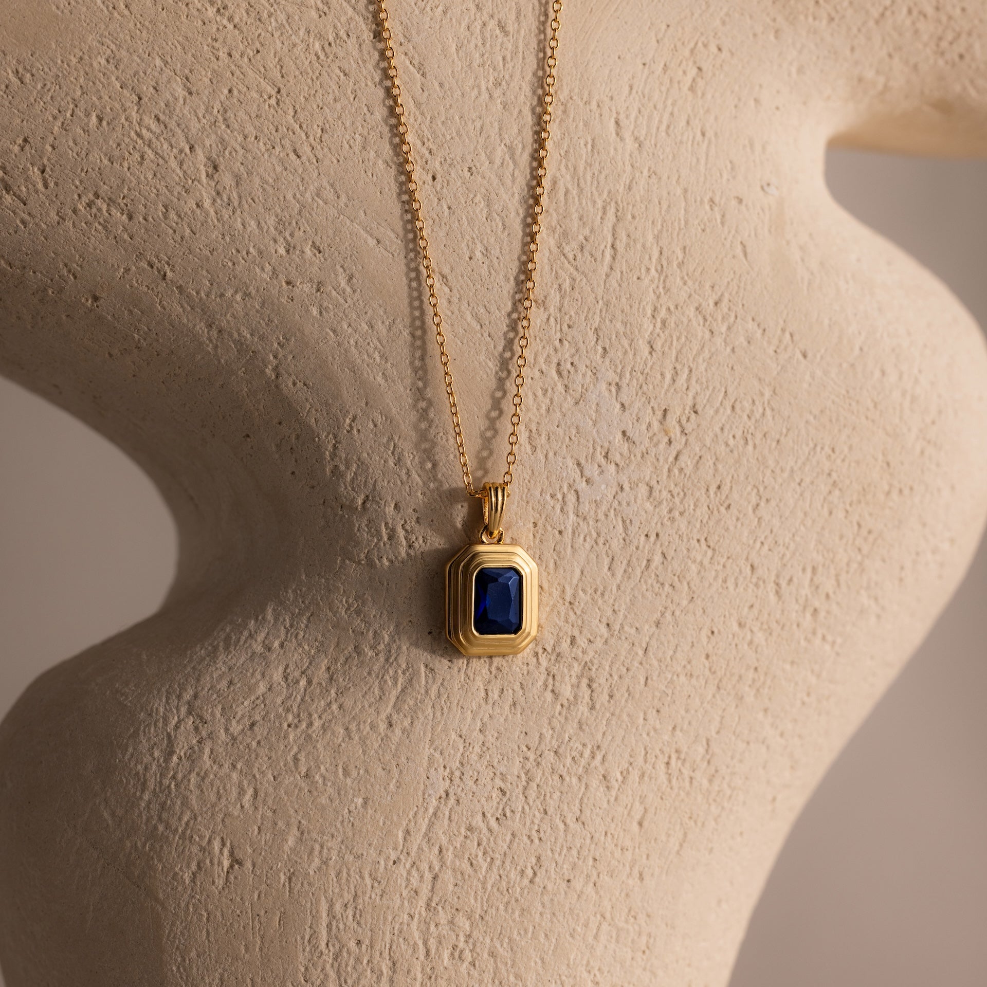 Ribbed Birthstone Pendant Necklace