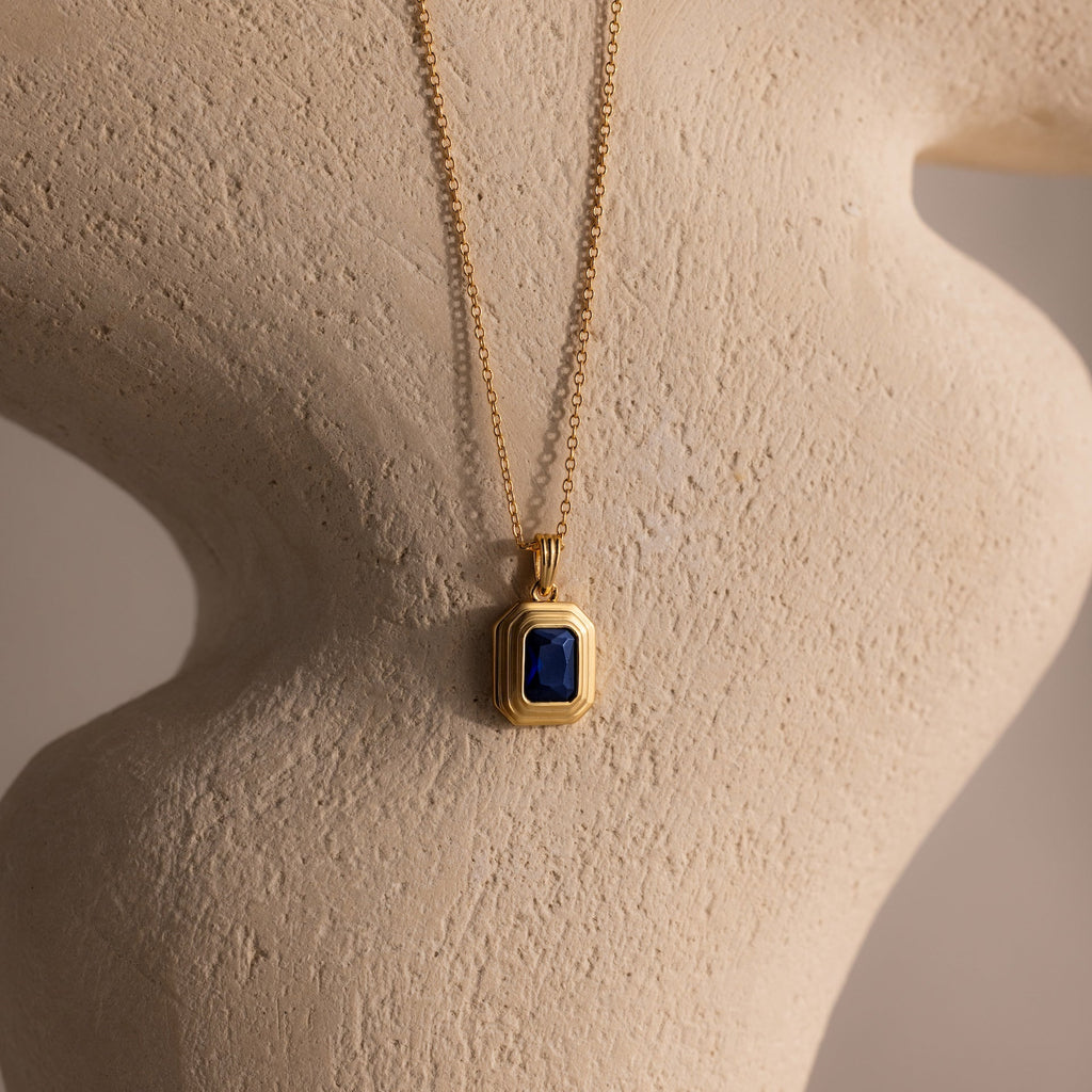 Ribbed Birthstone Pendant Necklace