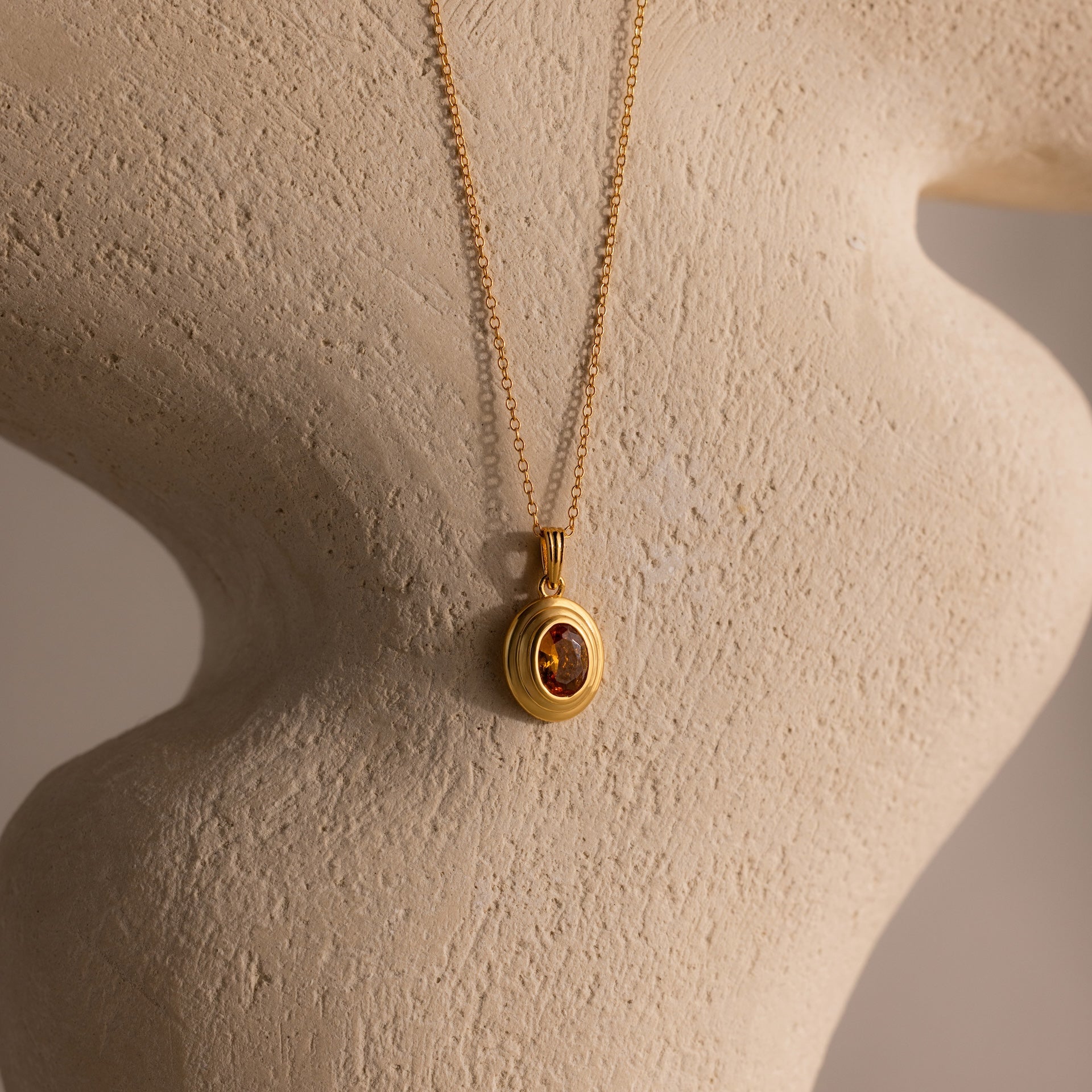 Ribbed Birthstone Pendant Necklace