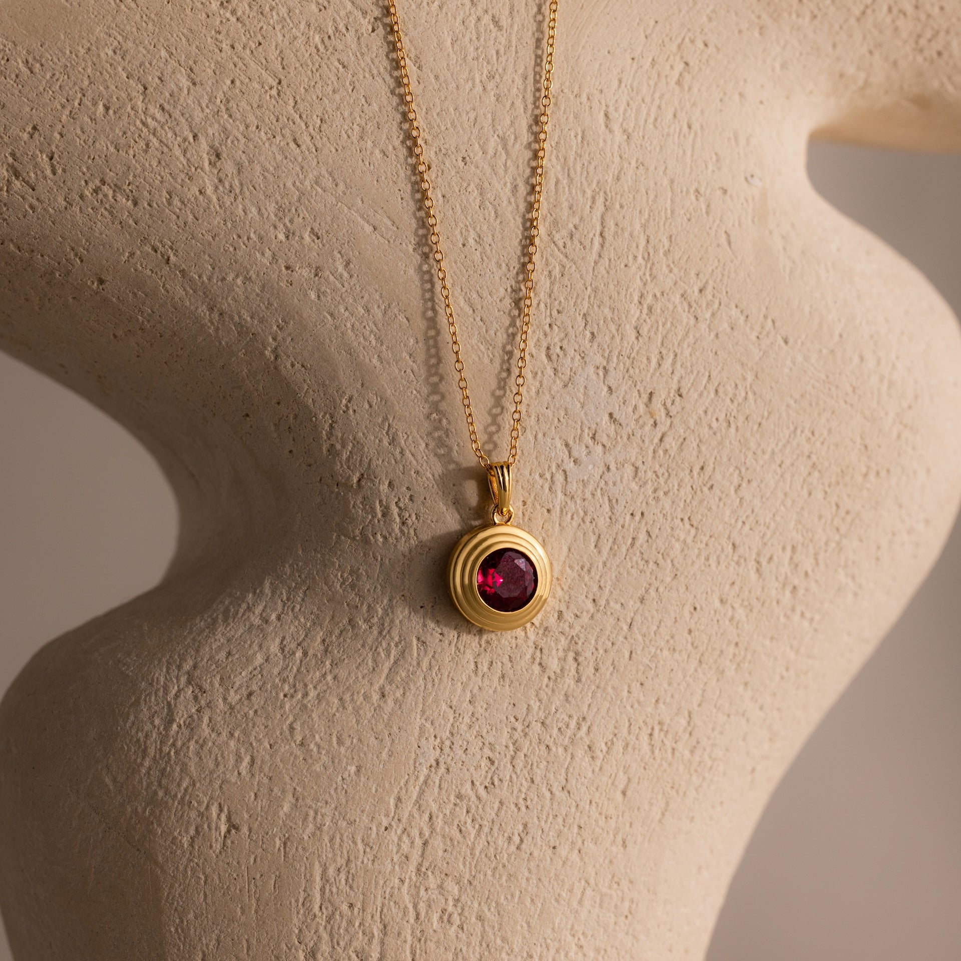 Ribbed Birthstone Pendant Necklace