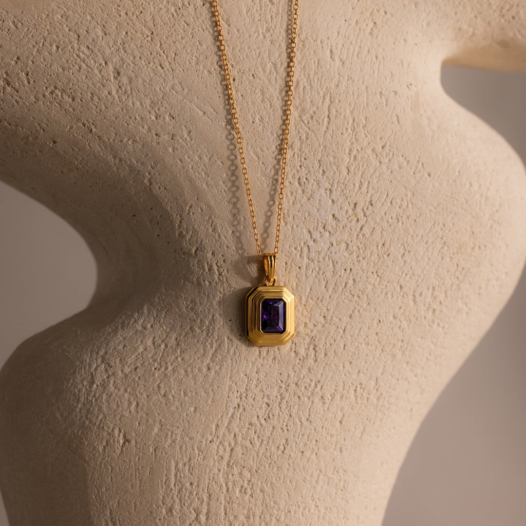 Ribbed Birthstone Pendant Necklace