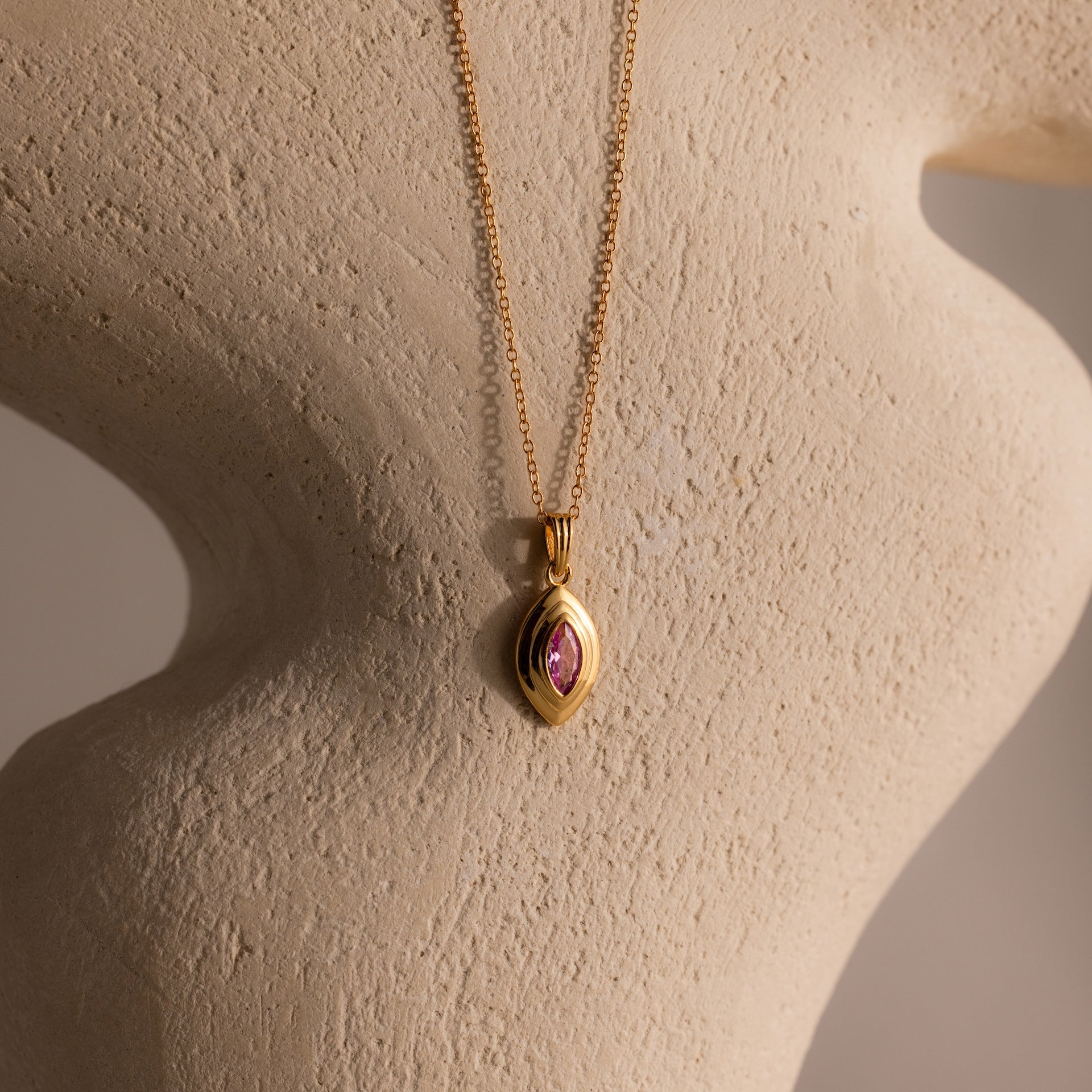Ribbed Birthstone Pendant Necklace