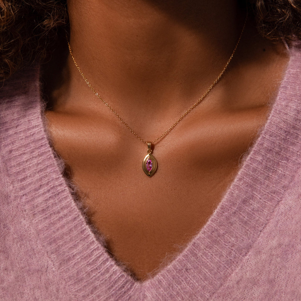 Ribbed Birthstone Pendant Necklace