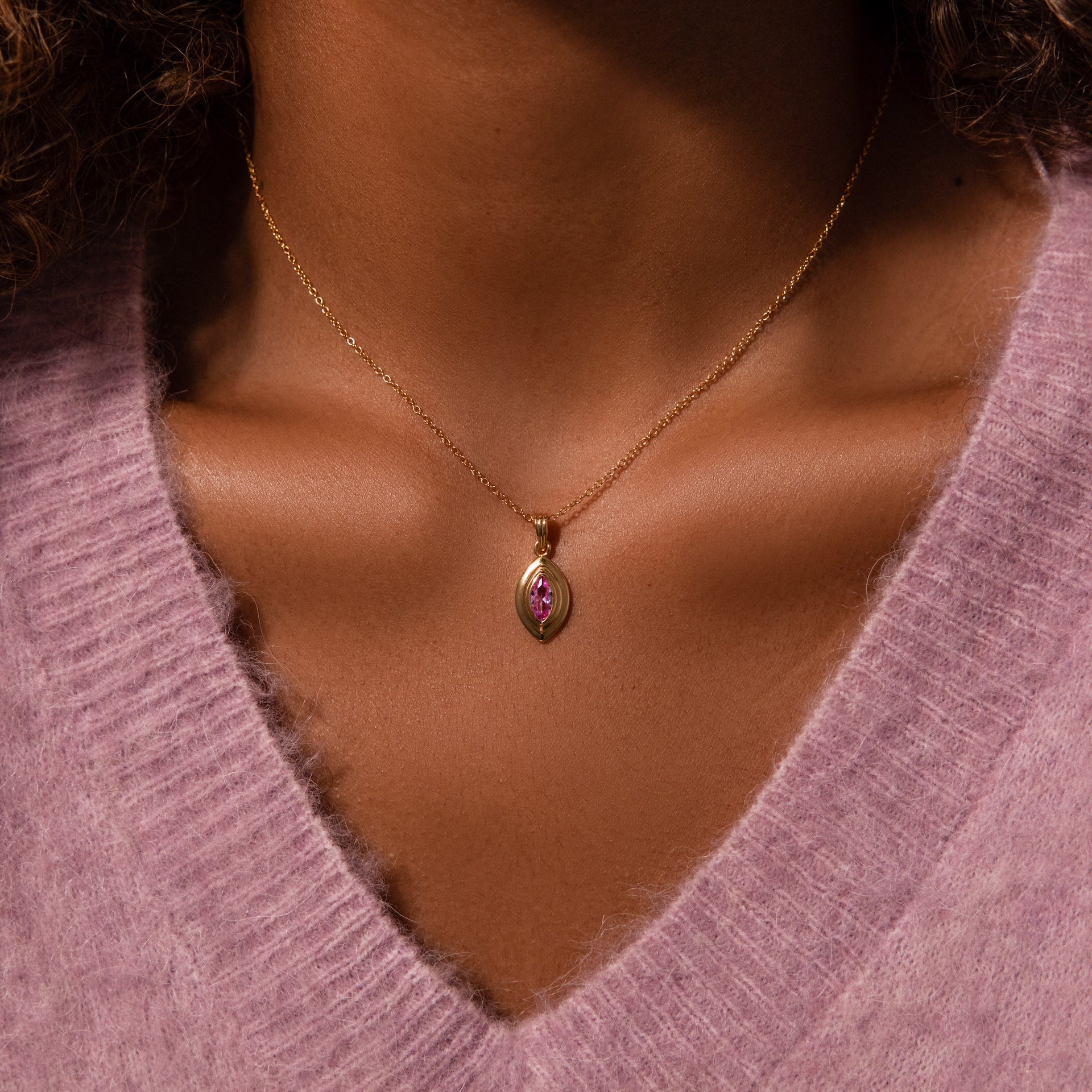 Ribbed Birthstone Pendant Necklace
