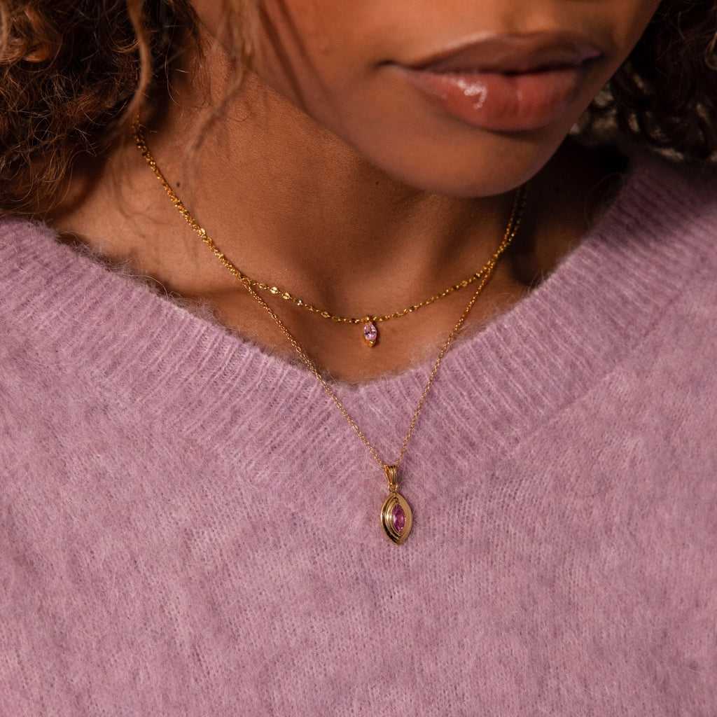Ribbed Birthstone Pendant Necklace