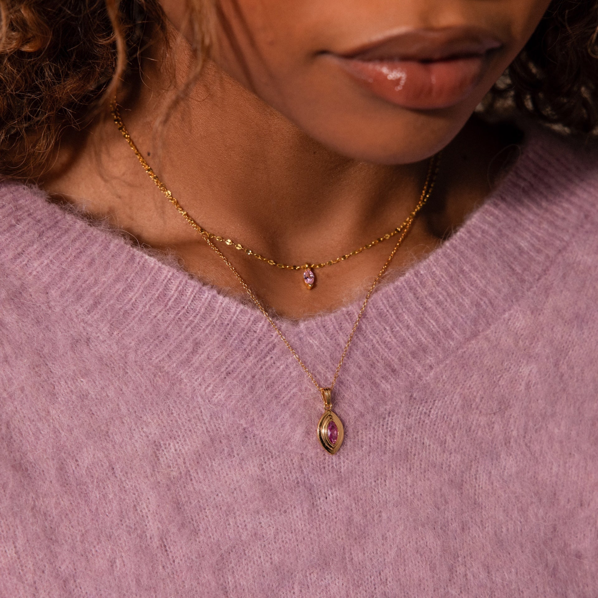 Ribbed Birthstone Pendant Necklace
