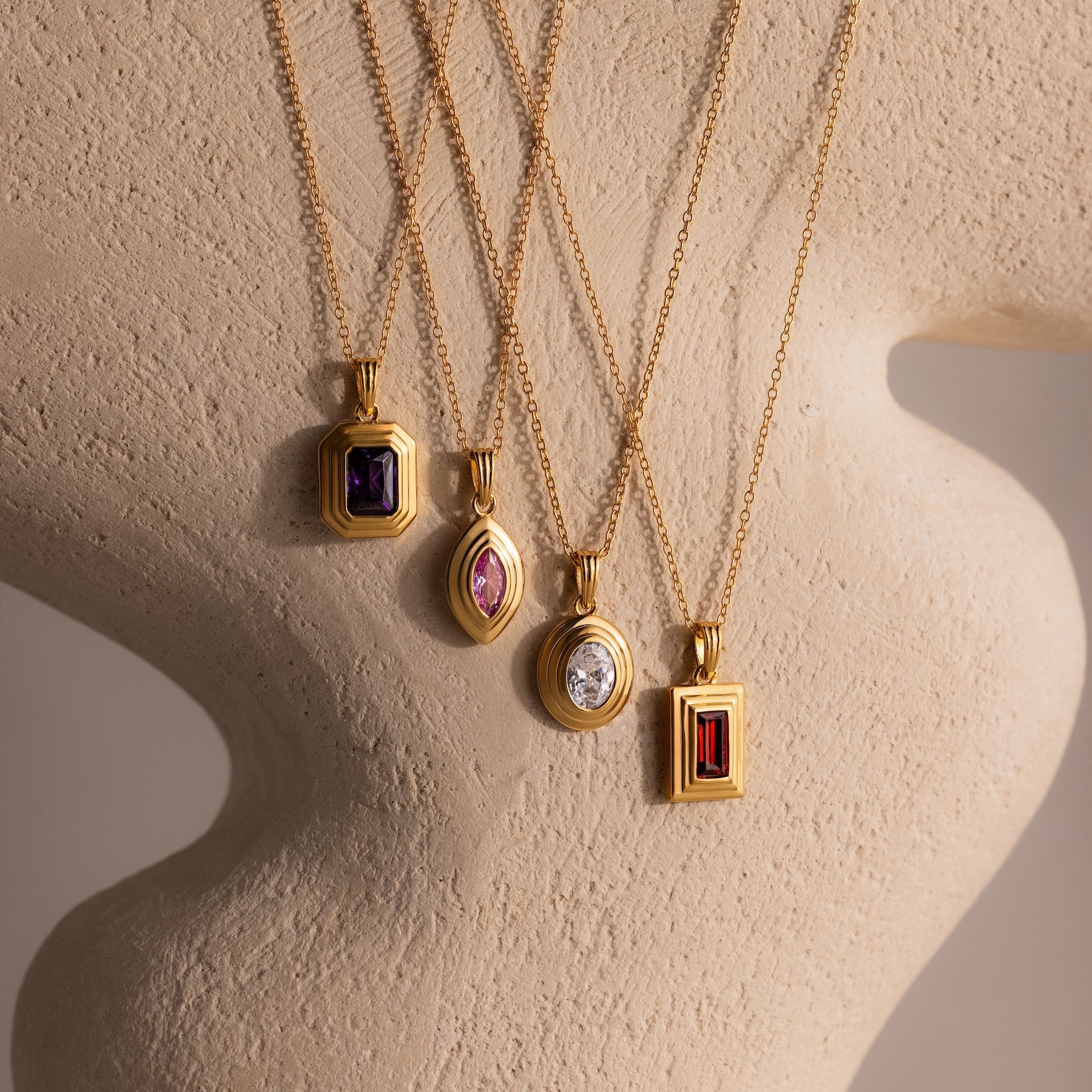 Ribbed Birthstone Pendant Necklace