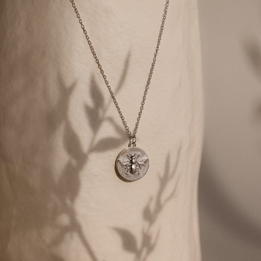 Bee Coin Necklace in Silver