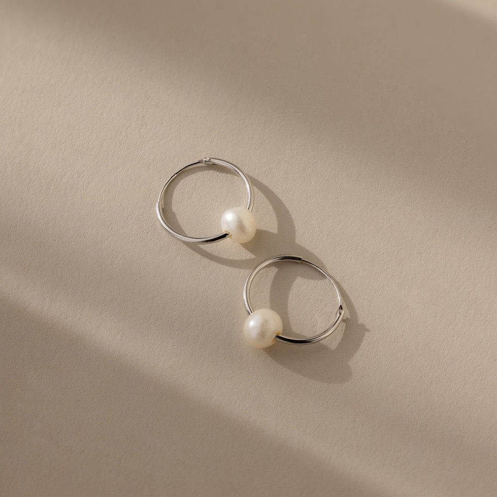 Round Pearl Hoops