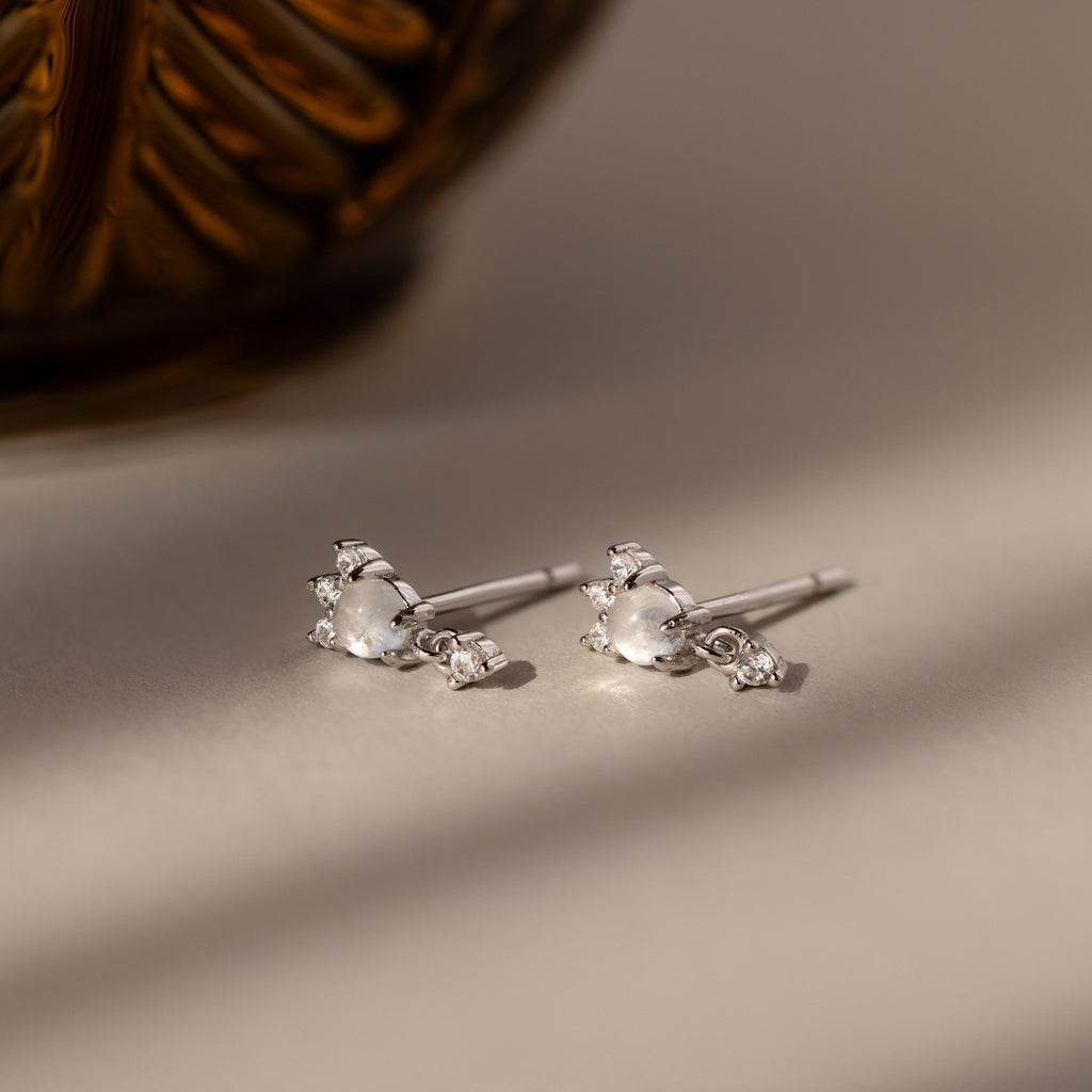 Halo Moonstone Drop Studs