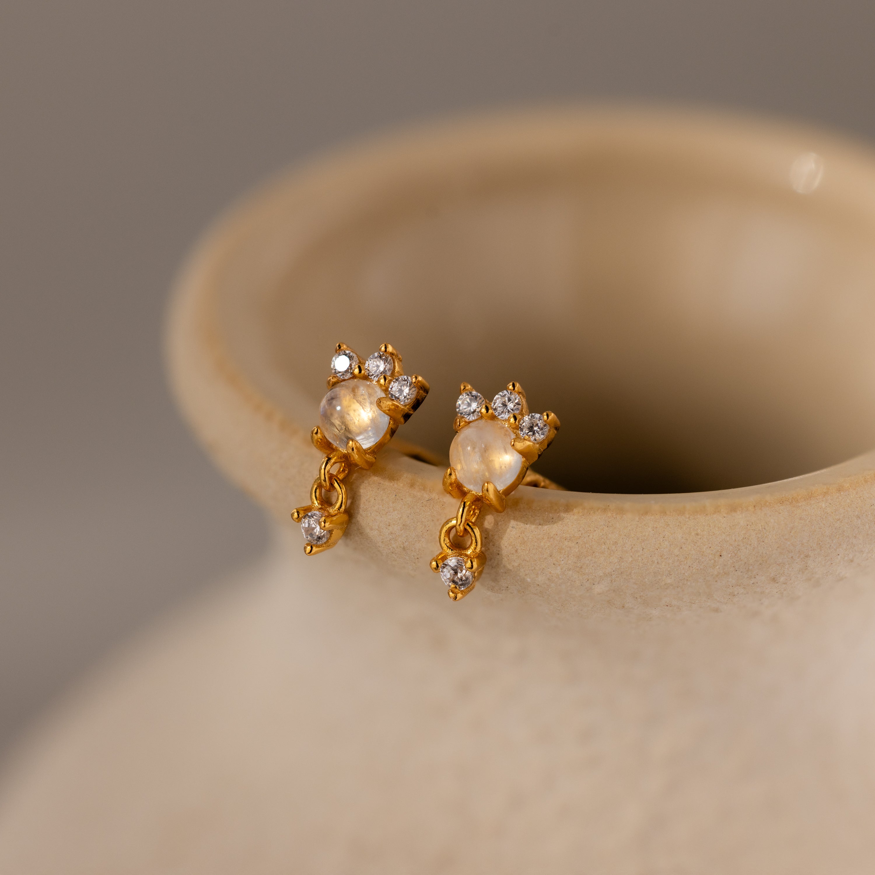 Halo Moonstone Drop Studs
