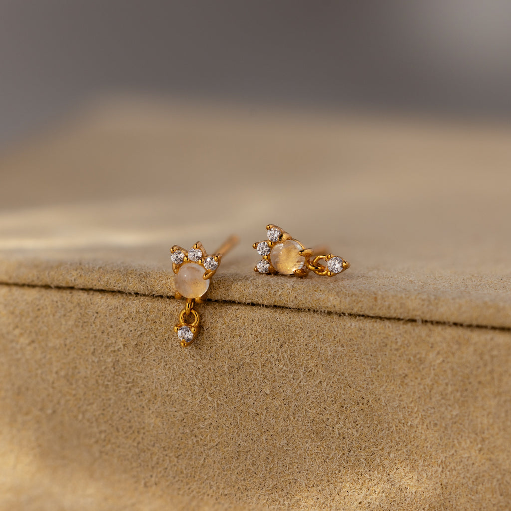Halo Moonstone Drop Studs