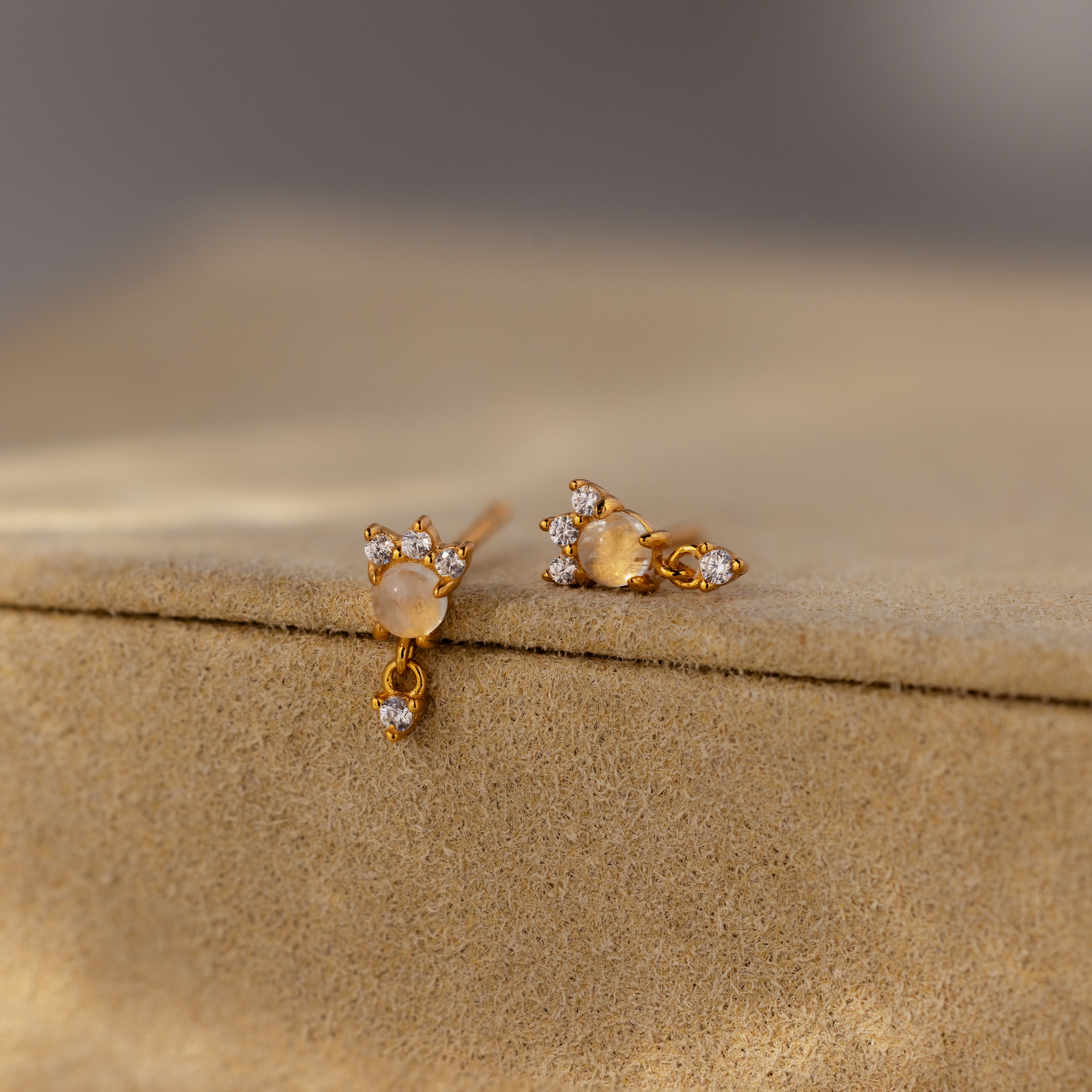 Halo Moonstone Drop Studs
