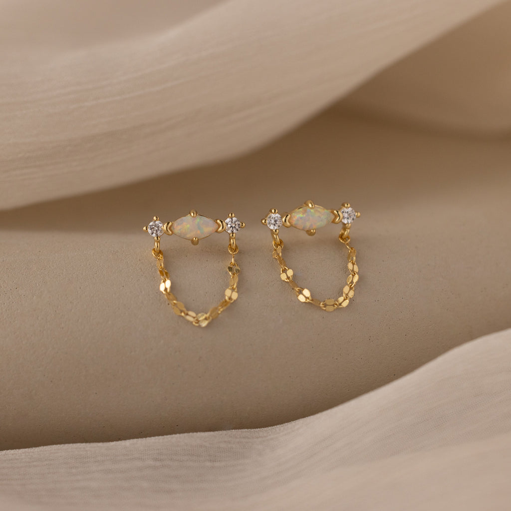 Opal & Diamond Chain Studs